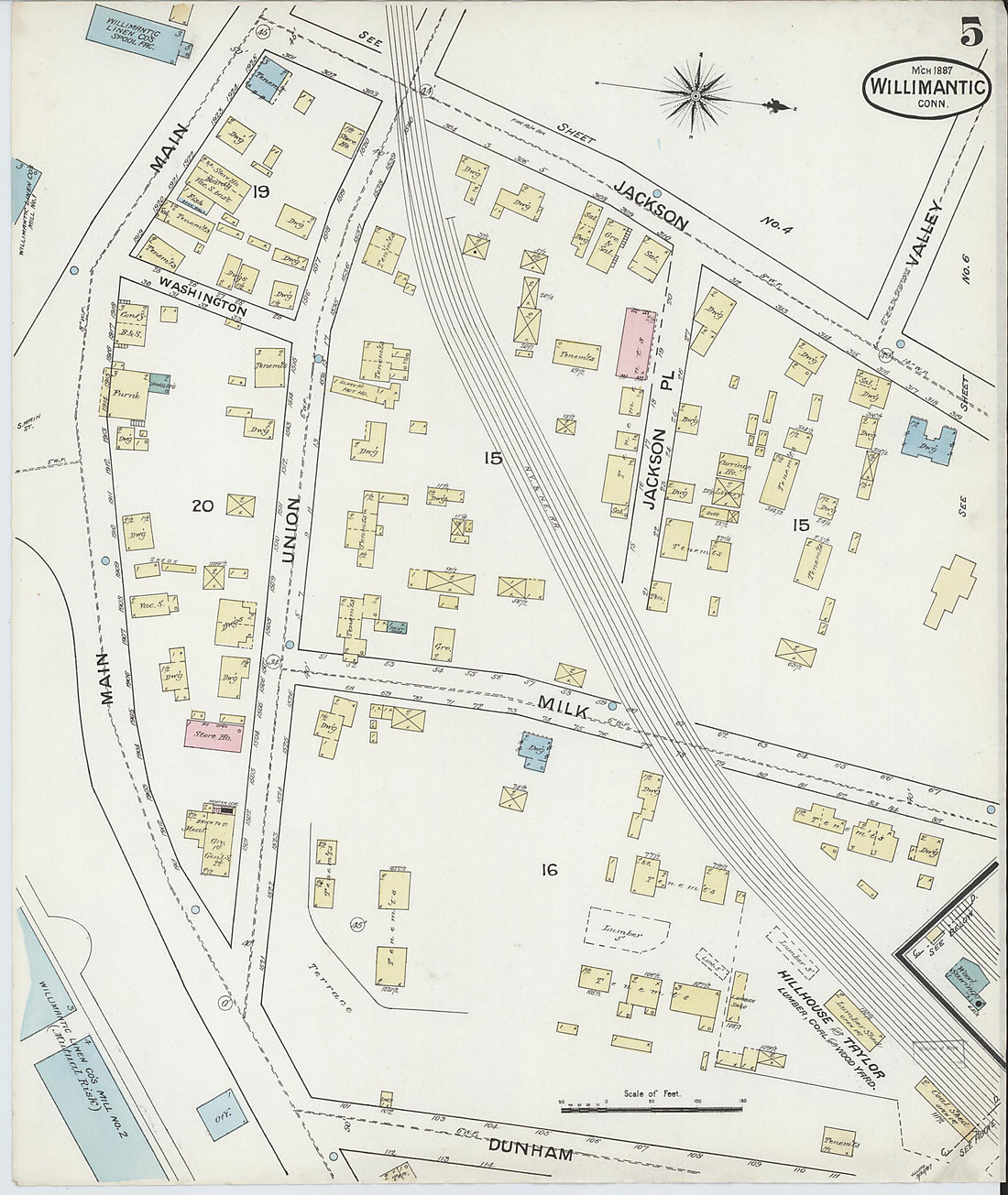 This old map of Willimantic, Windham County, Connecticut was created by Sanborn Map Company in 1887