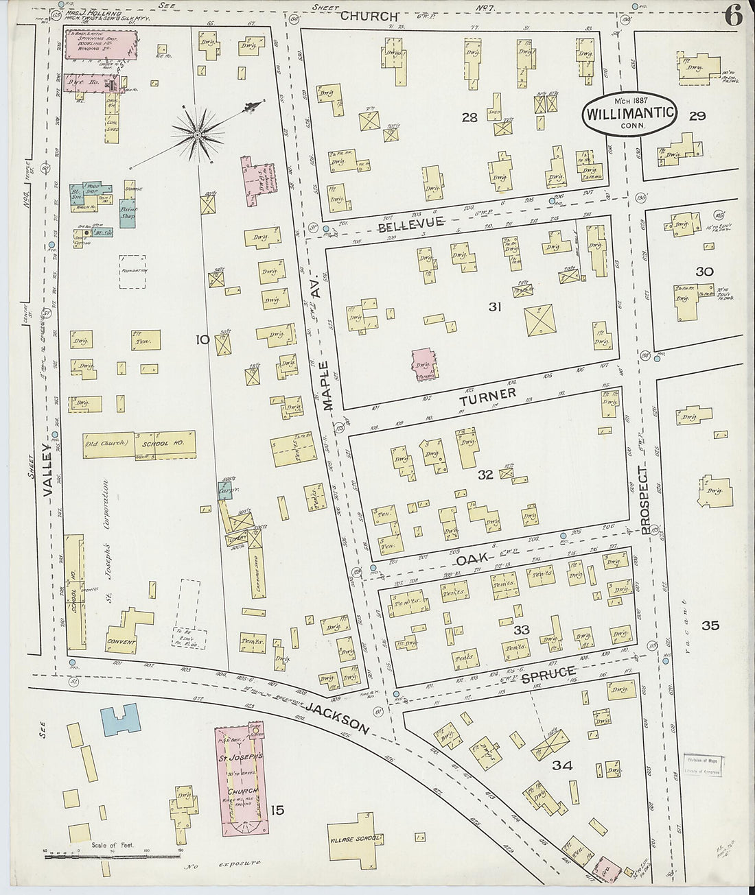 This old map of Willimantic, Windham County, Connecticut was created by Sanborn Map Company in 1887
