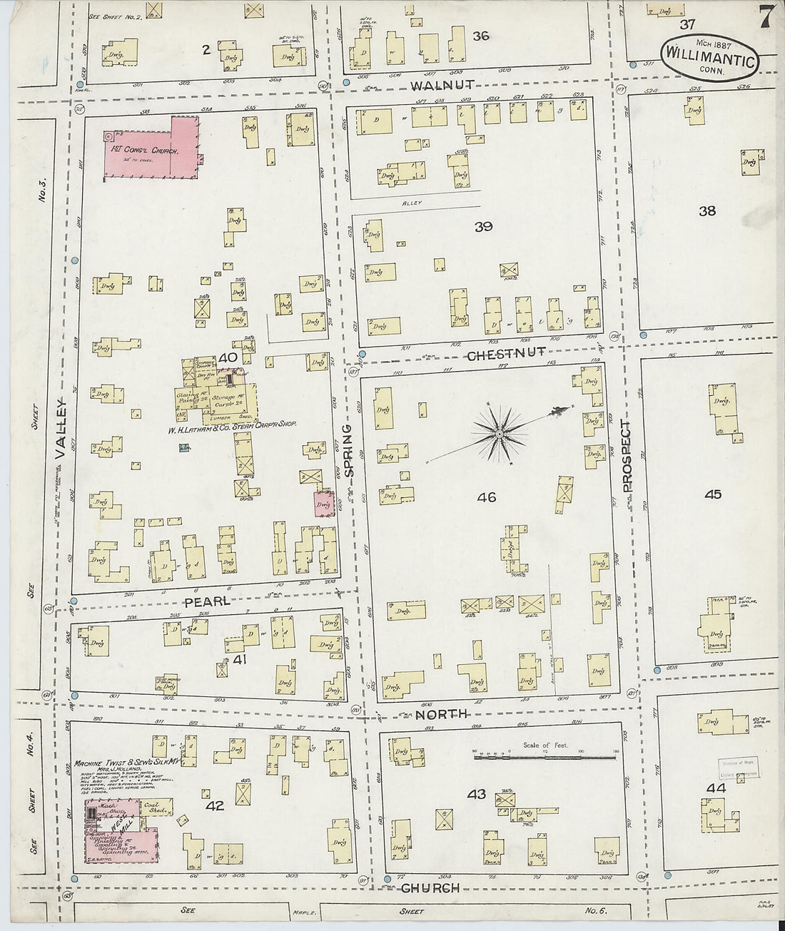 This old map of Willimantic, Windham County, Connecticut was created by Sanborn Map Company in 1887
