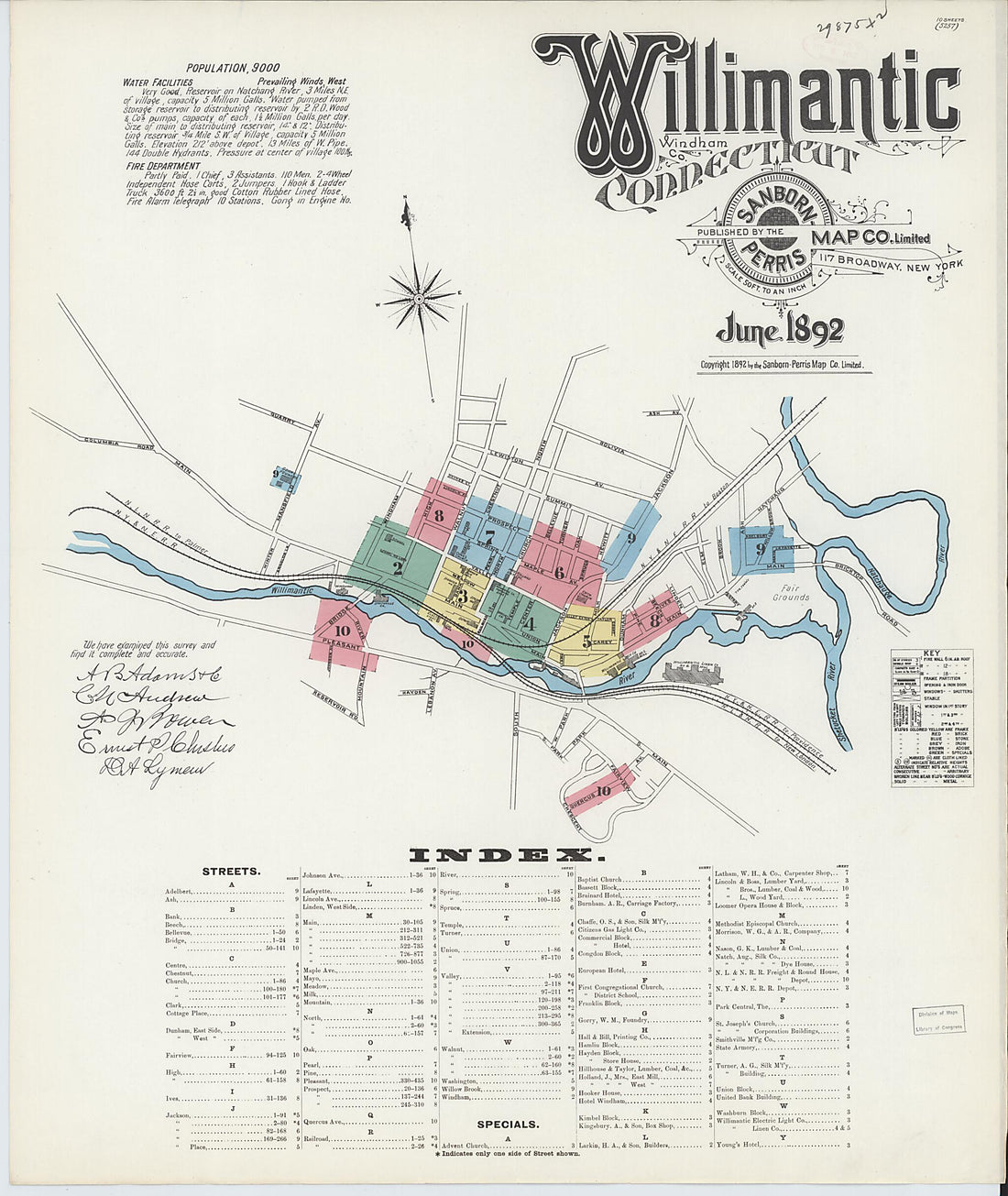 This old map of Willimantic, Windham County, Connecticut was created by Sanborn Map Company in 1892