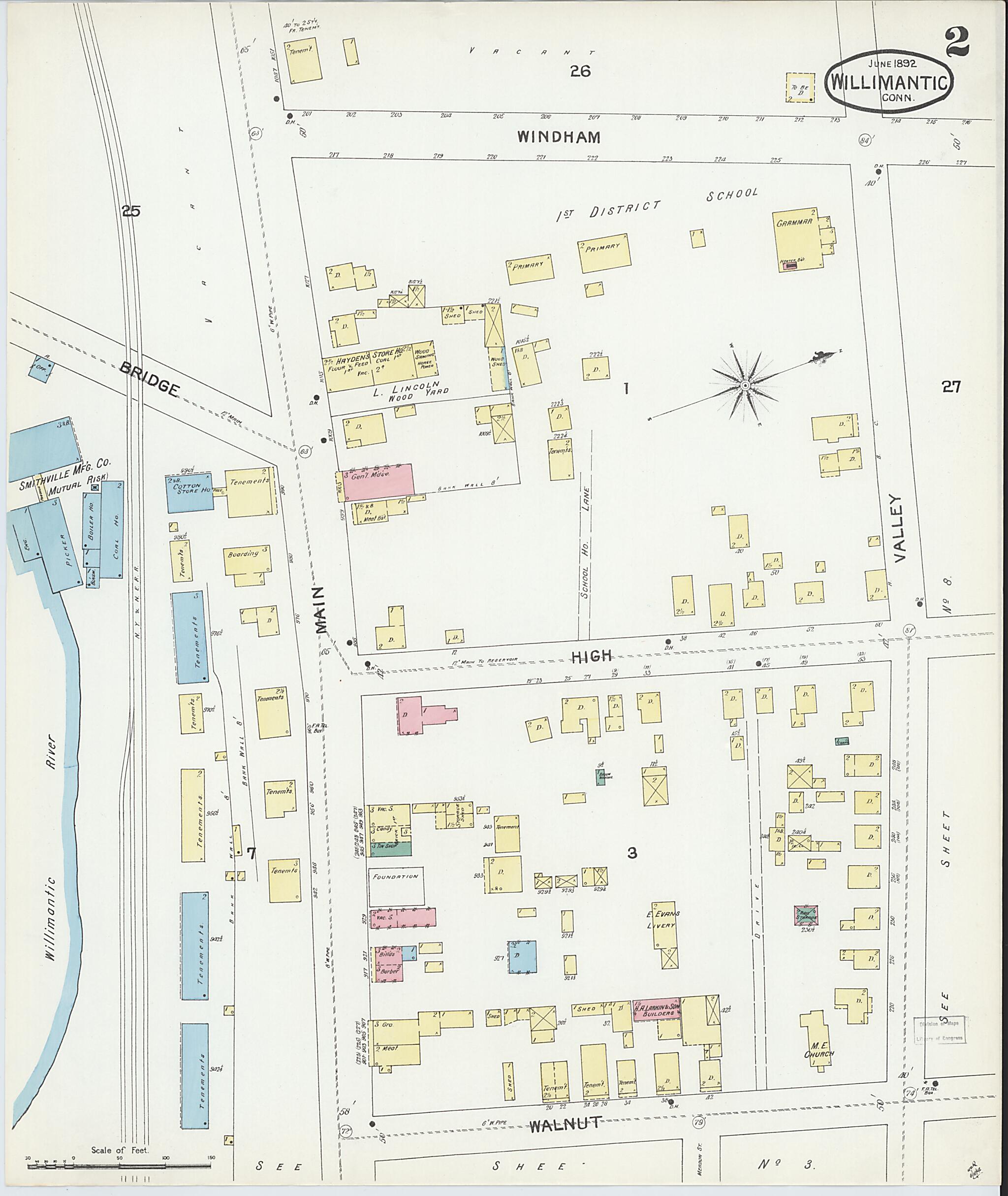 This old map of Willimantic, Windham County, Connecticut was created by Sanborn Map Company in 1892