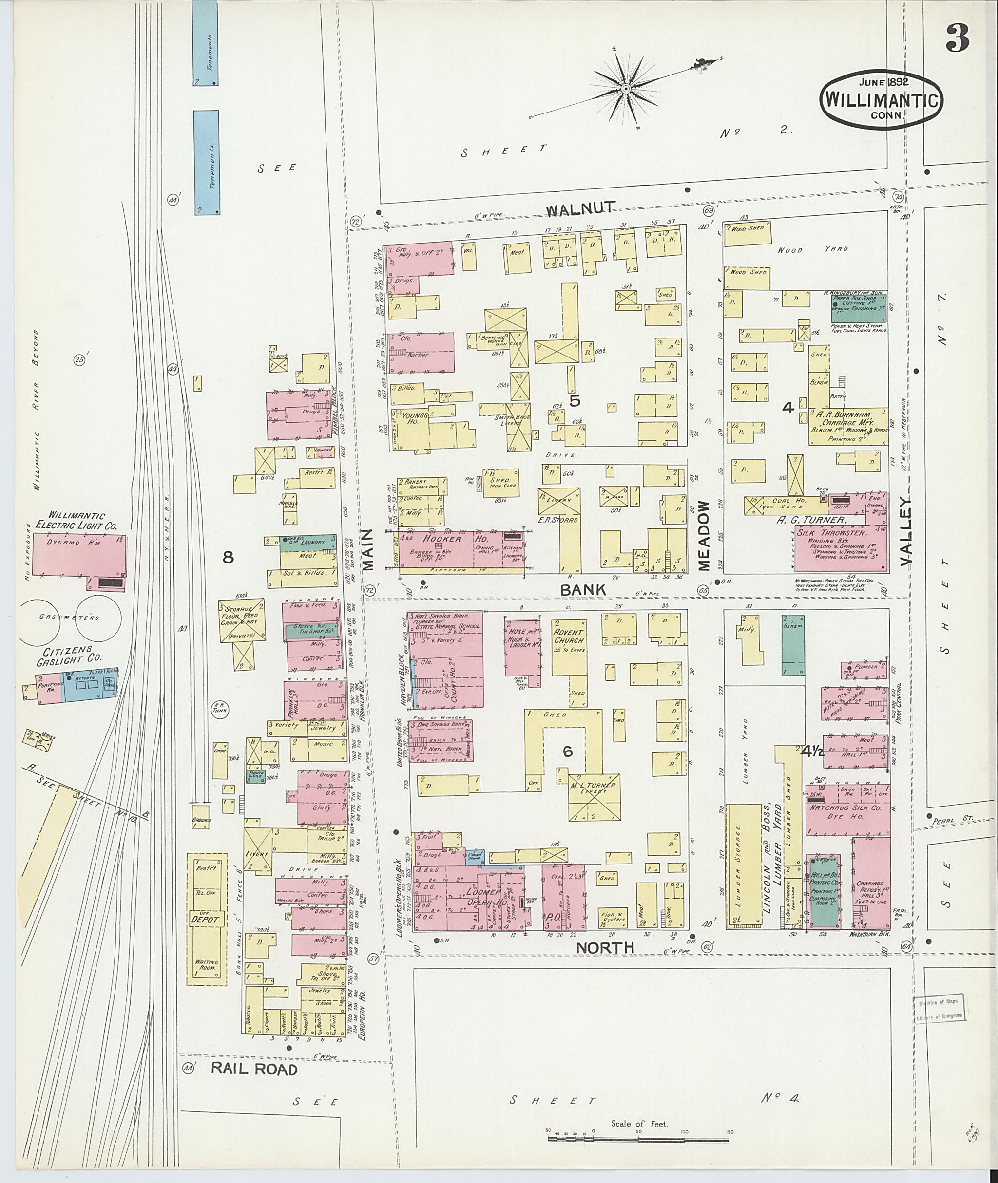 This old map of Willimantic, Windham County, Connecticut was created by Sanborn Map Company in 1892