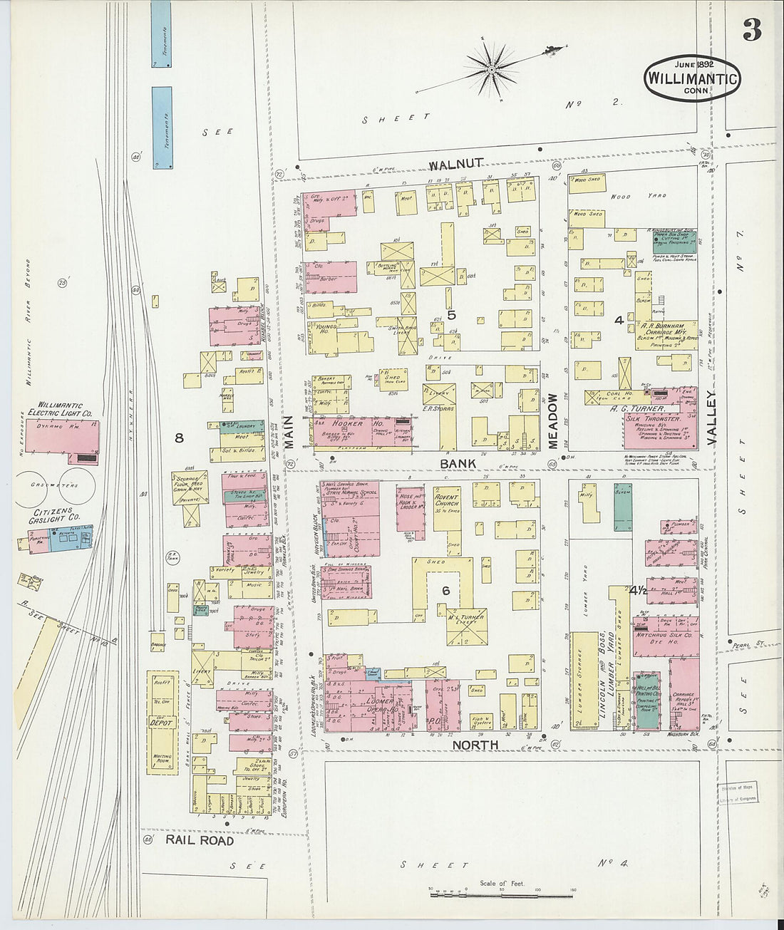 This old map of Willimantic, Windham County, Connecticut was created by Sanborn Map Company in 1892