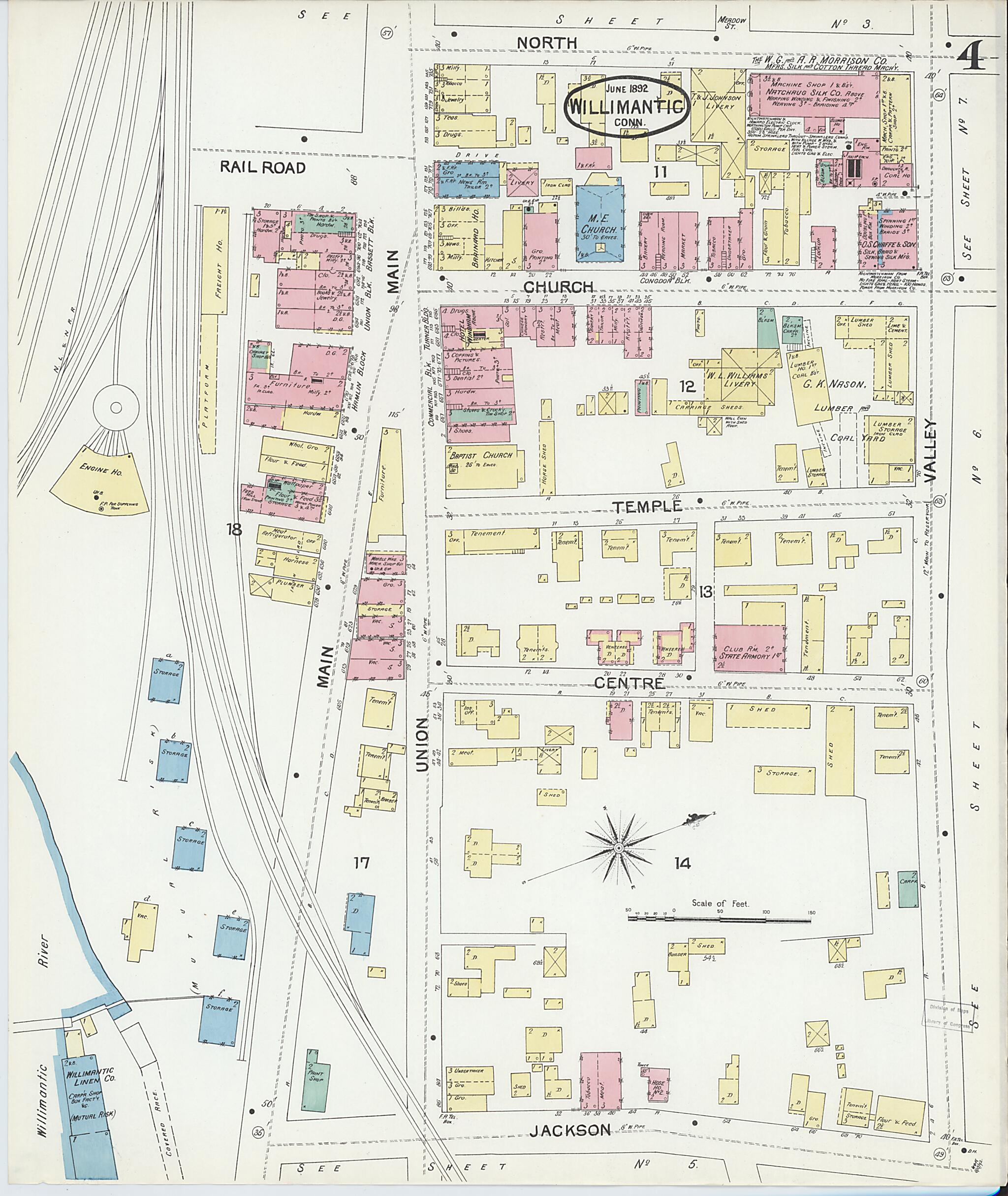 This old map of Willimantic, Windham County, Connecticut was created by Sanborn Map Company in 1892