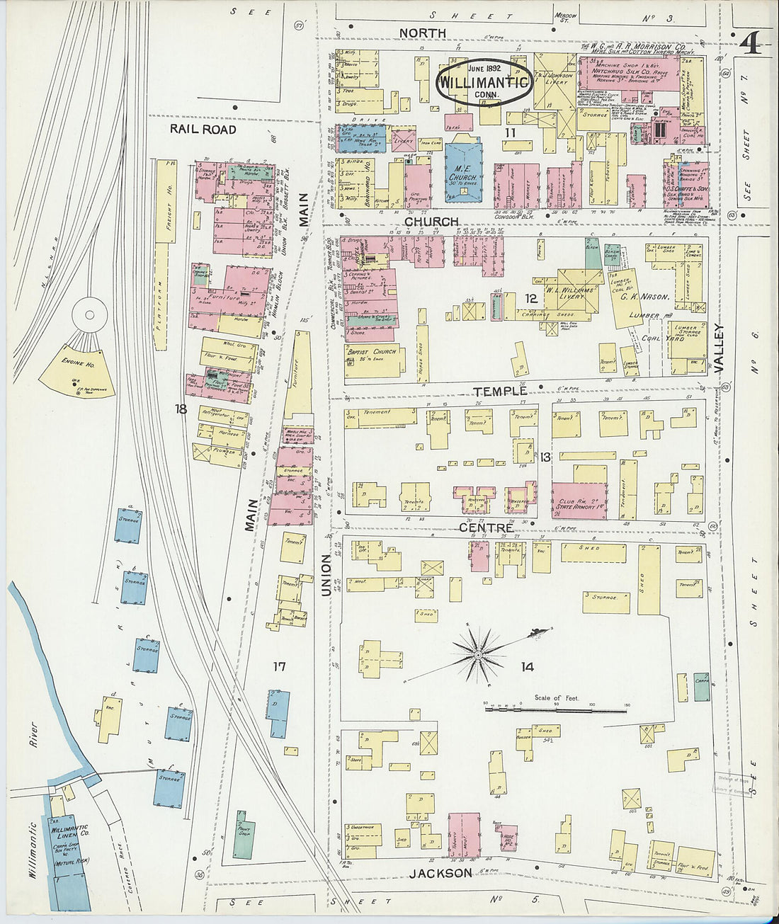 This old map of Willimantic, Windham County, Connecticut was created by Sanborn Map Company in 1892