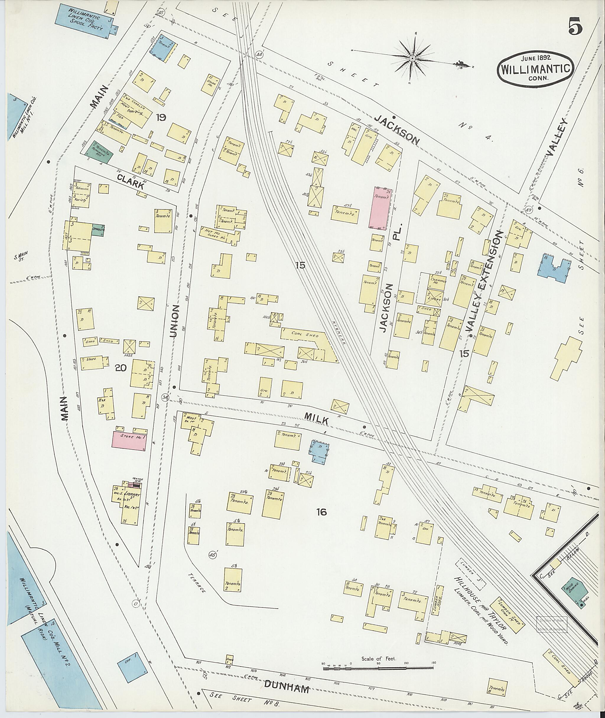 This old map of Willimantic, Windham County, Connecticut was created by Sanborn Map Company in 1892