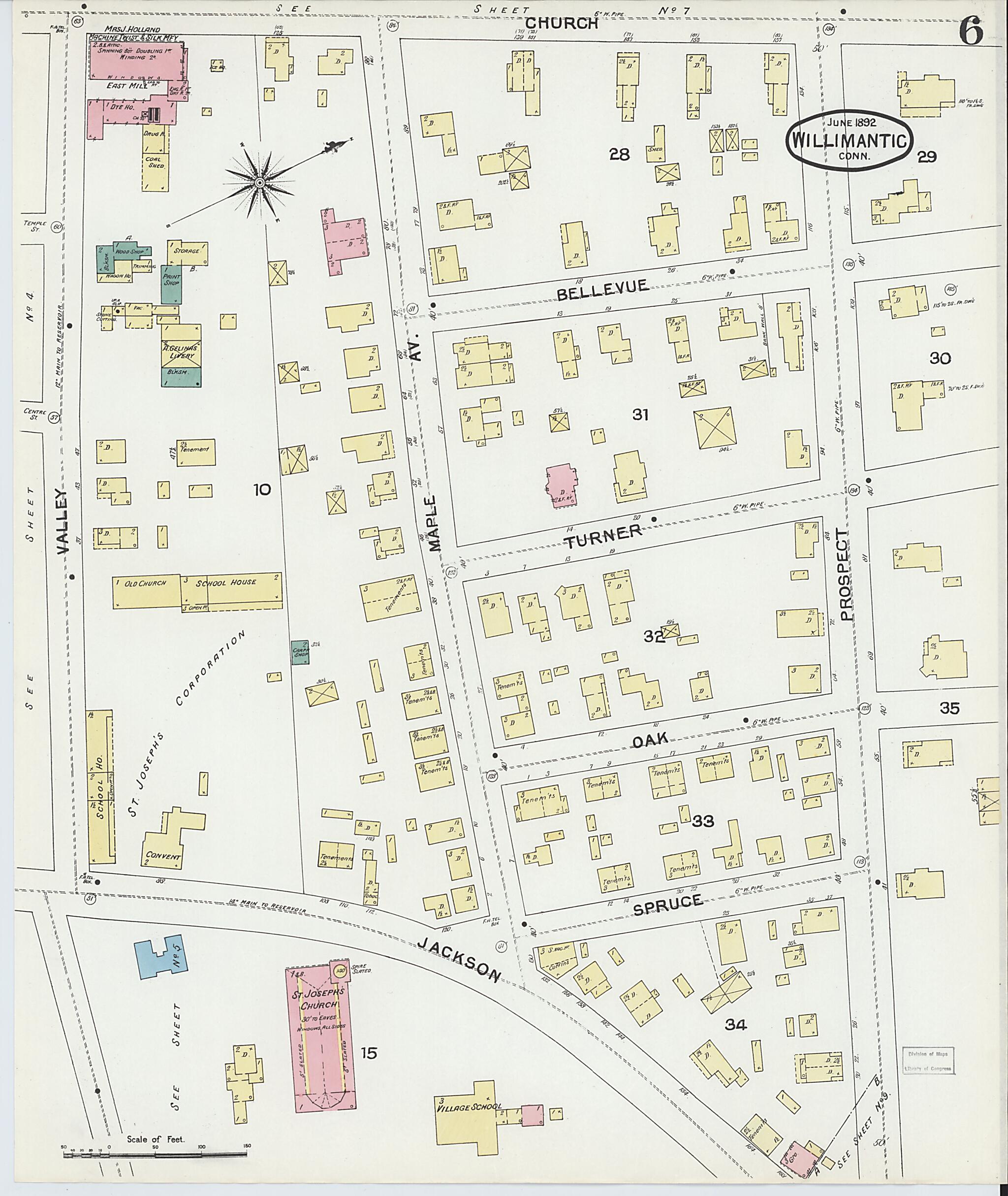 This old map of Willimantic, Windham County, Connecticut was created by Sanborn Map Company in 1892