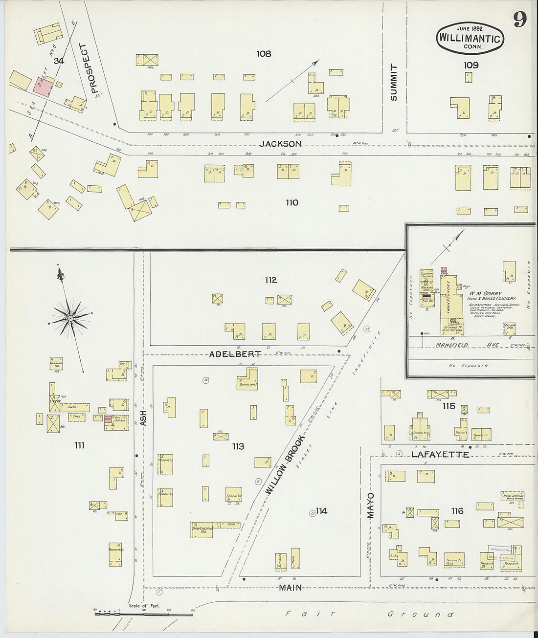This old map of Willimantic, Windham County, Connecticut was created by Sanborn Map Company in 1892