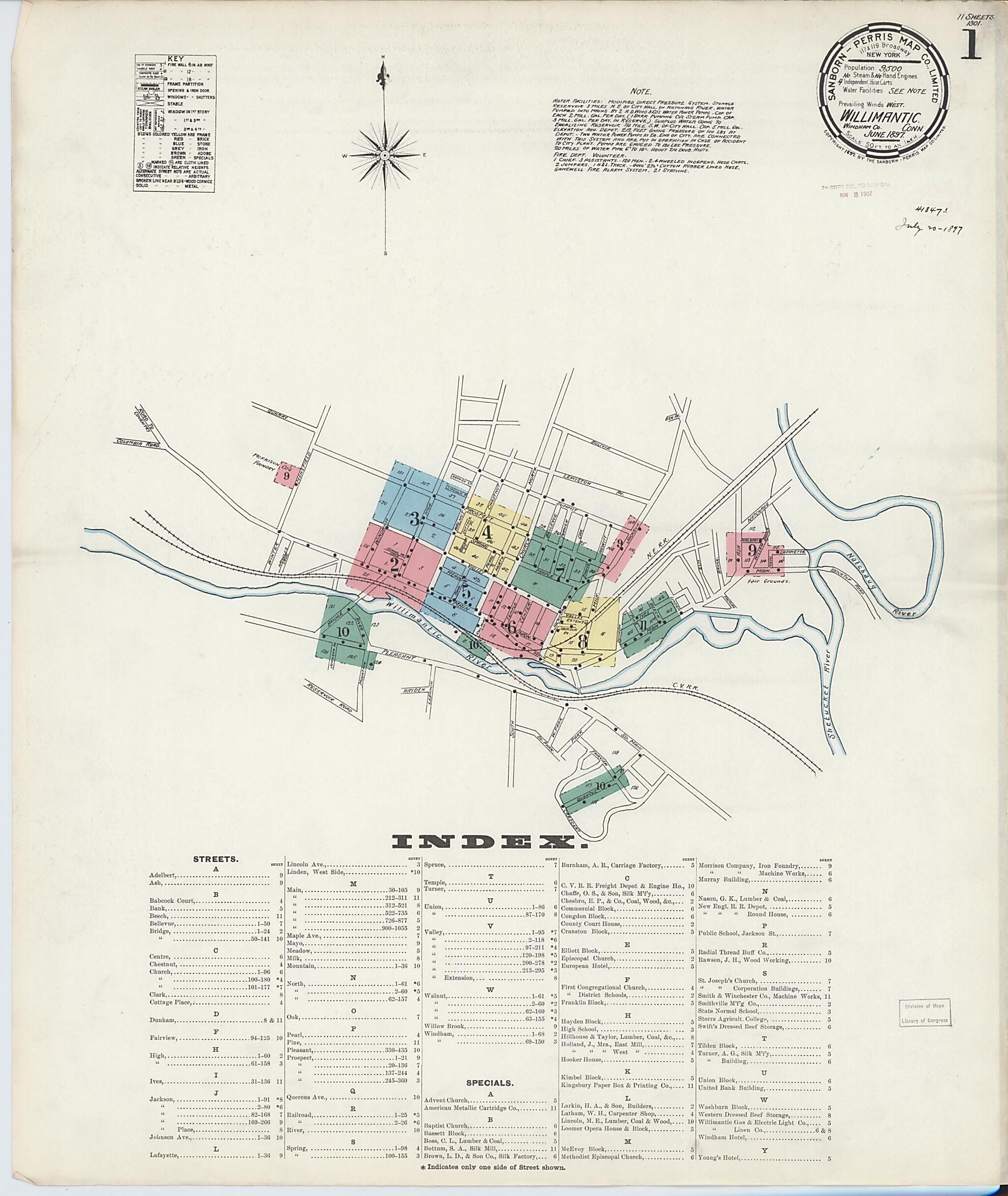 This old map of Willimantic, Windham County, Connecticut was created by Sanborn Map Company in 1897