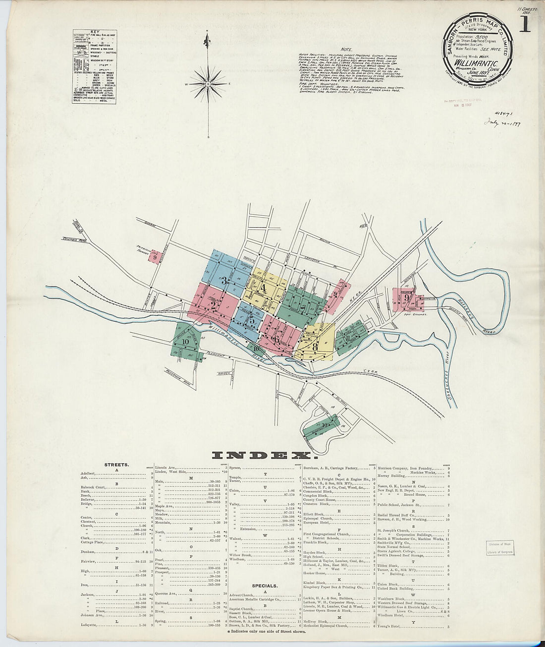 This old map of Willimantic, Windham County, Connecticut was created by Sanborn Map Company in 1897