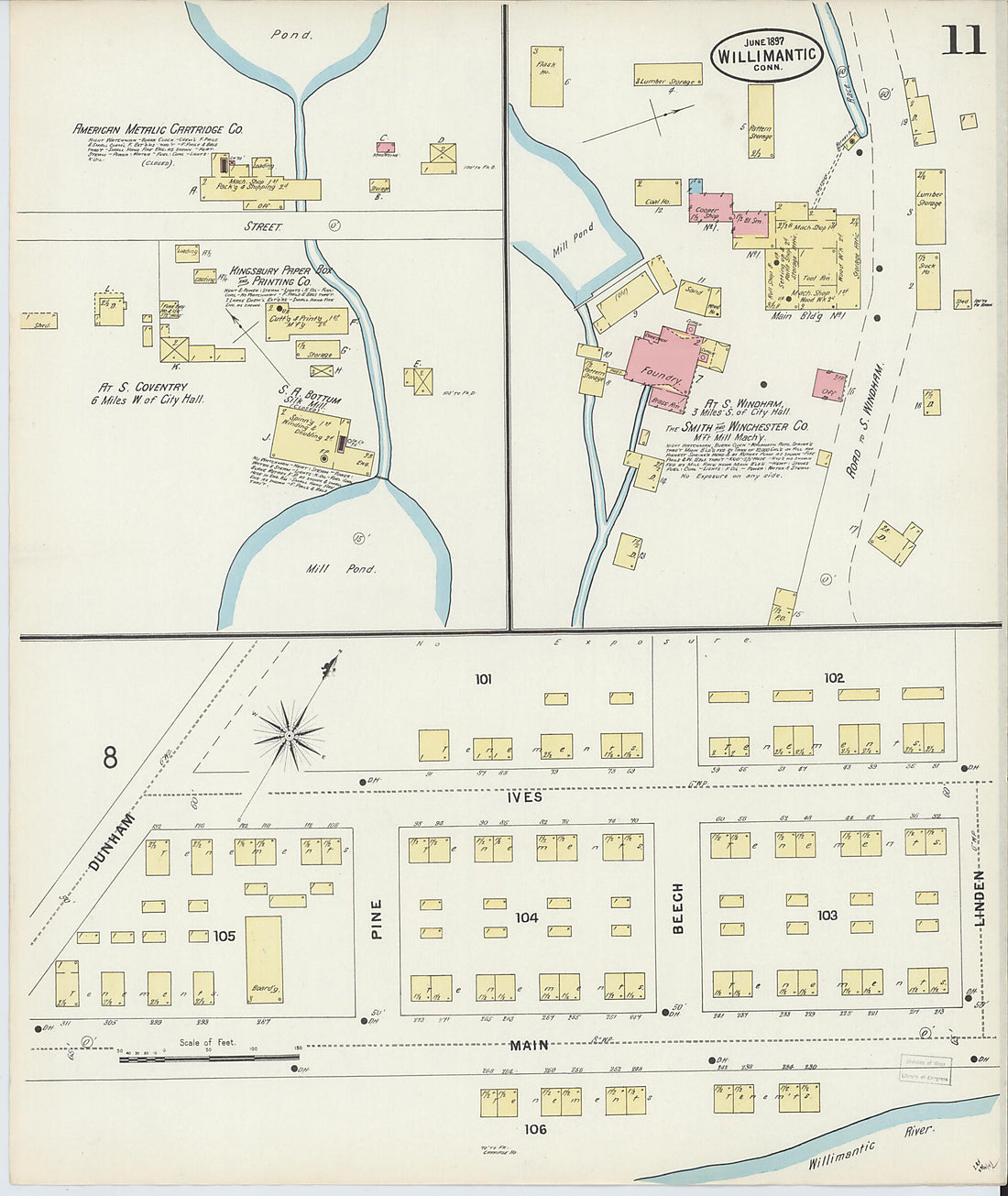 This old map of Willimantic, Windham County, Connecticut was created by Sanborn Map Company in 1897