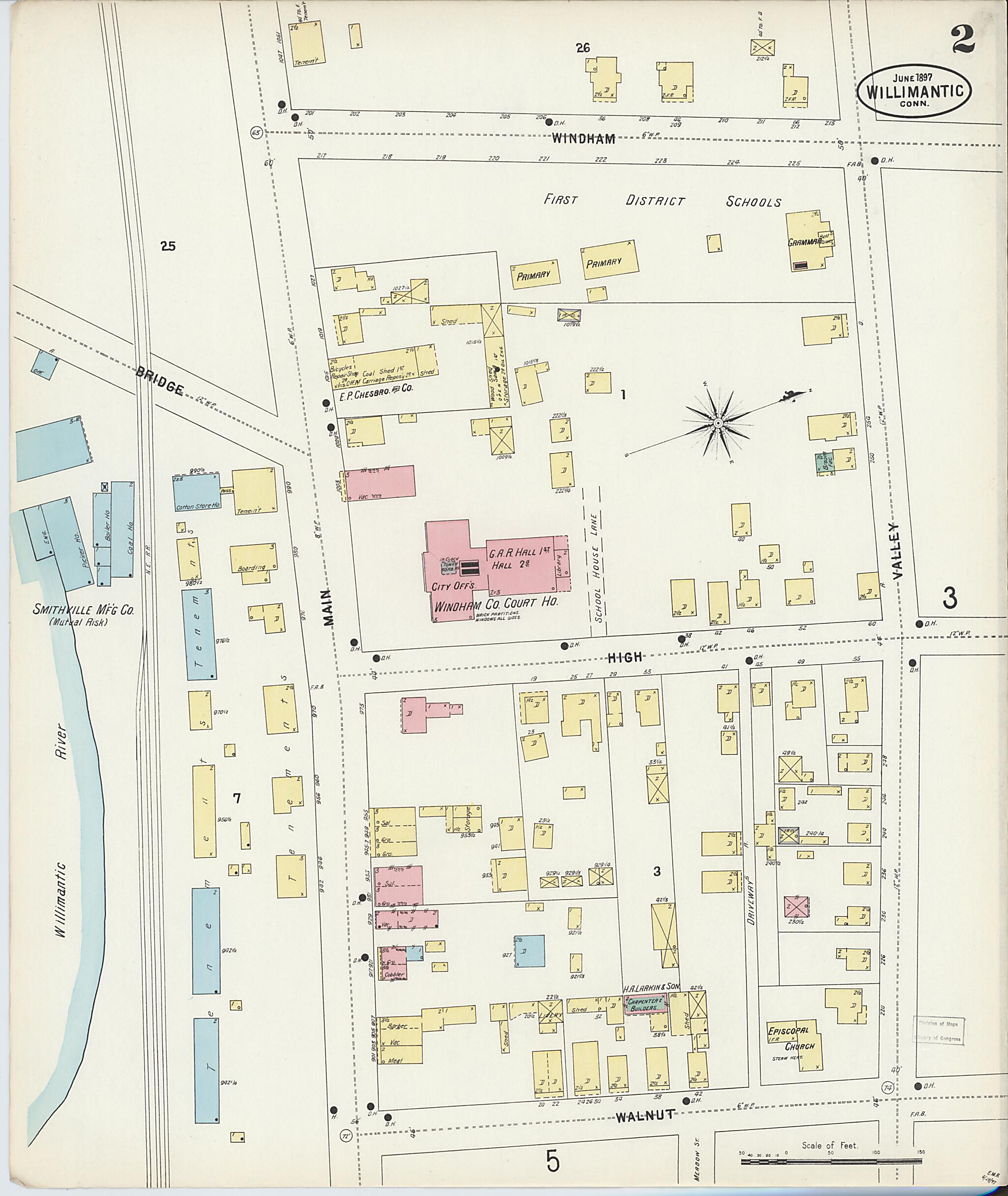 This old map of Willimantic, Windham County, Connecticut was created by Sanborn Map Company in 1897