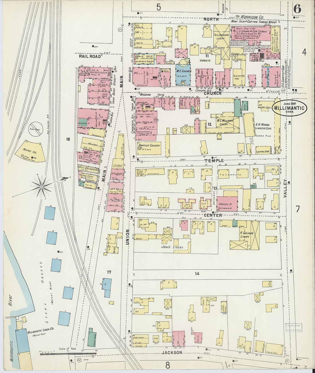 This old map of Willimantic, Windham County, Connecticut was created by Sanborn Map Company in 1897