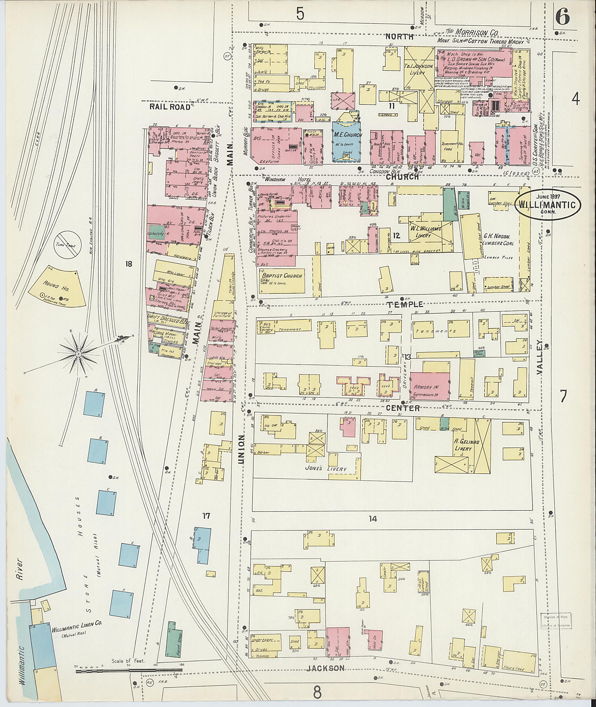 This old map of Willimantic, Windham County, Connecticut was created by Sanborn Map Company in 1897