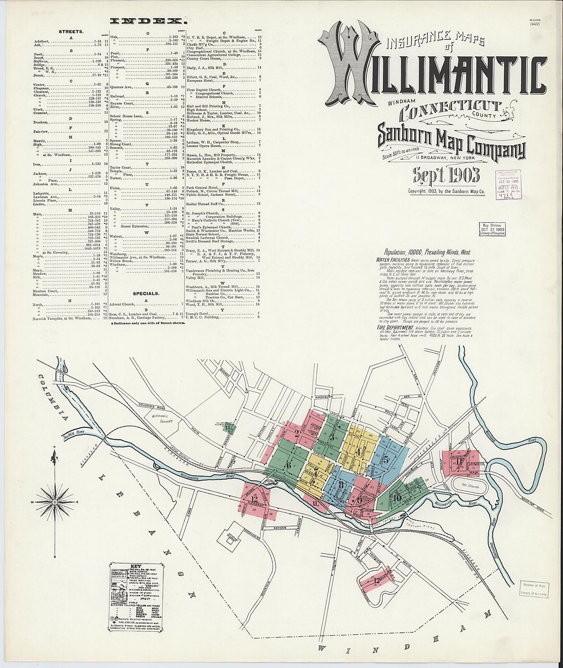 This old map of Willimantic, Windham County, Connecticut was created by Sanborn Map Company in 1903