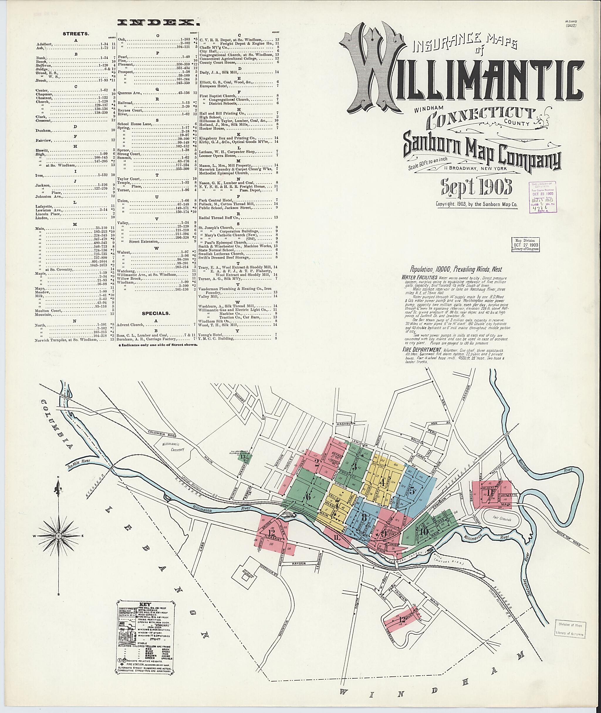 This old map of Willimantic, Windham County, Connecticut was created by Sanborn Map Company in 1903