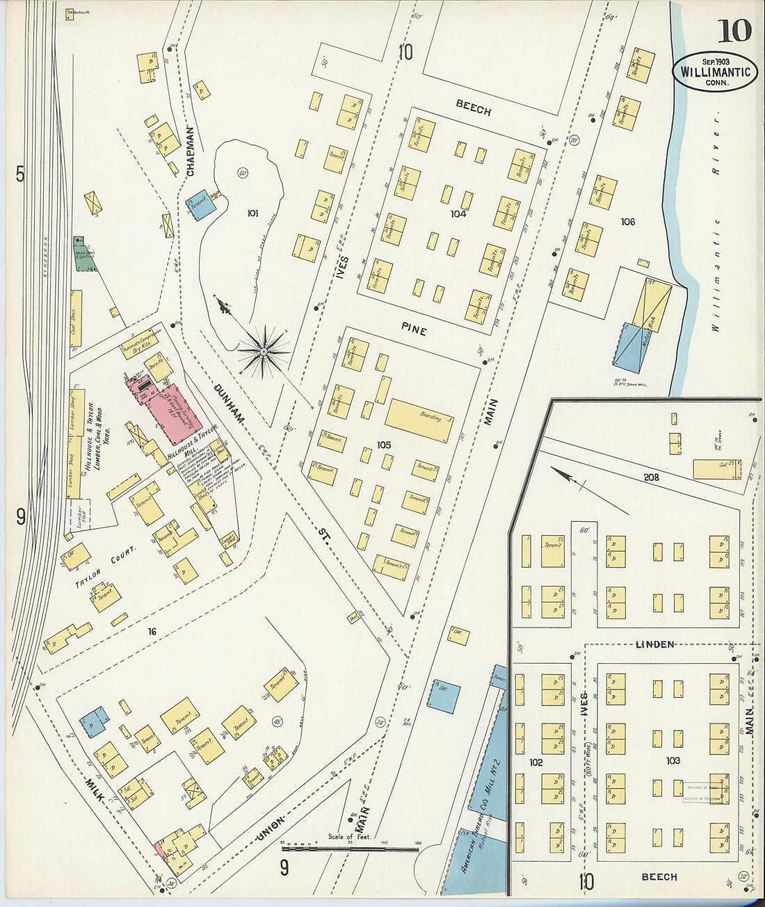 This old map of Willimantic, Windham County, Connecticut was created by Sanborn Map Company in 1903
