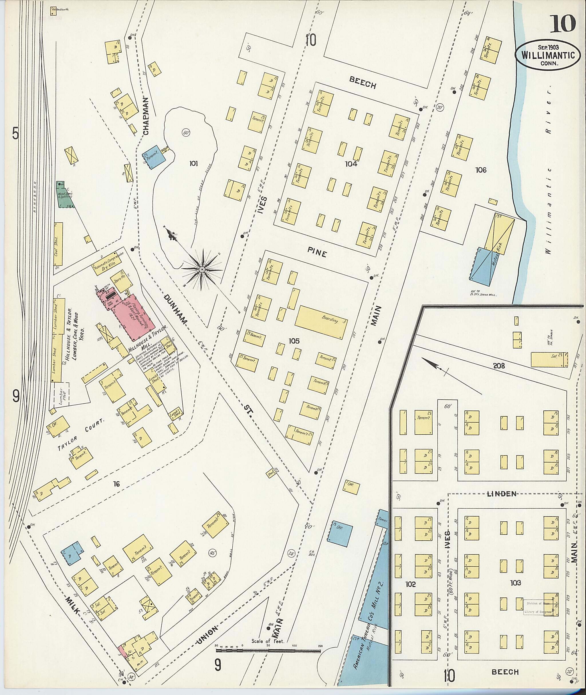 This old map of Willimantic, Windham County, Connecticut was created by Sanborn Map Company in 1903