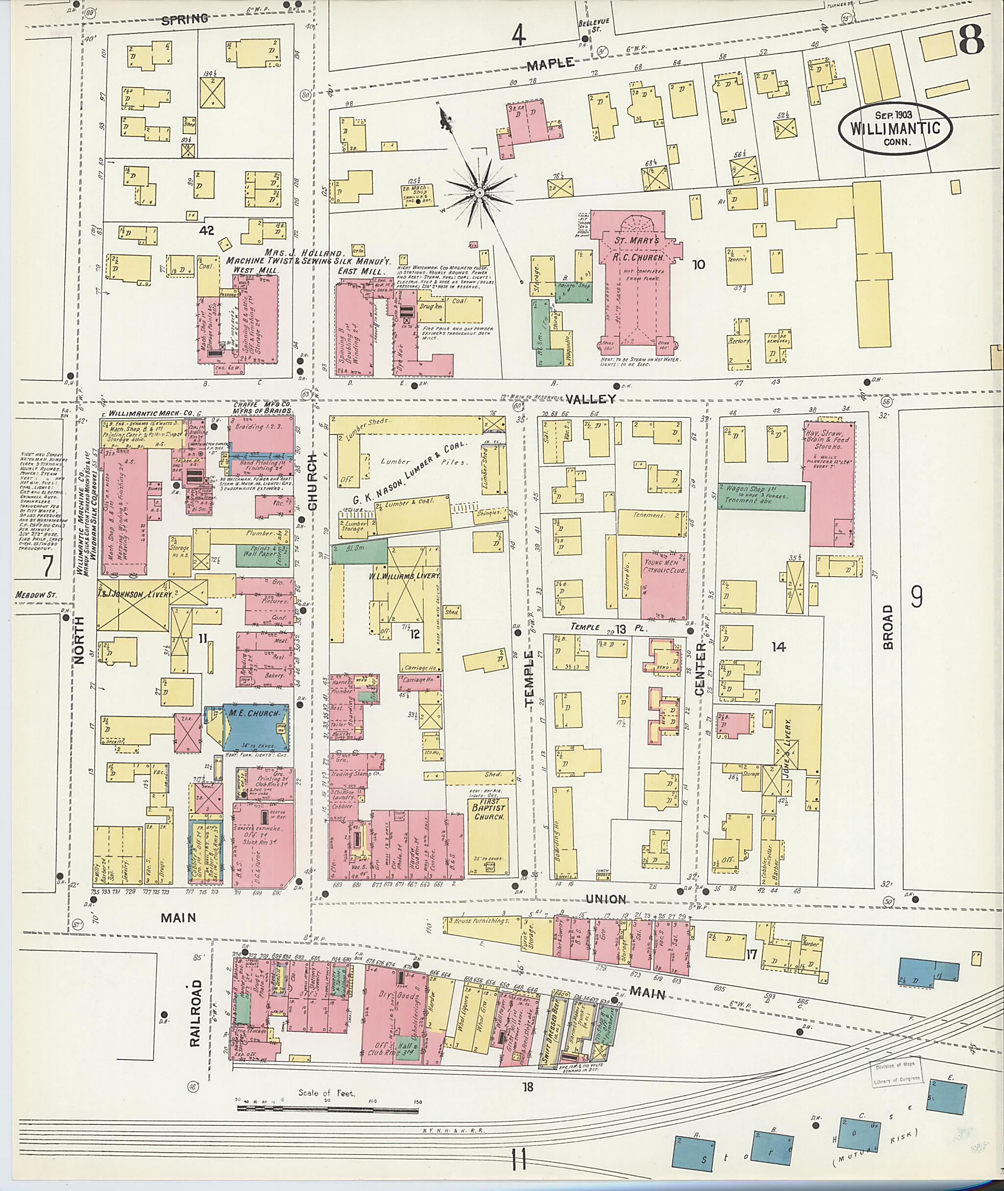 This old map of Willimantic, Windham County, Connecticut was created by Sanborn Map Company in 1903