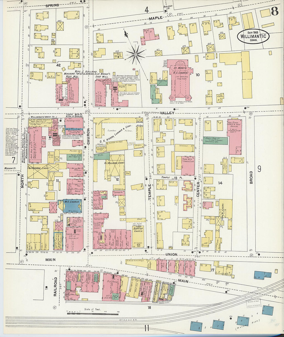 This old map of Willimantic, Windham County, Connecticut was created by Sanborn Map Company in 1903