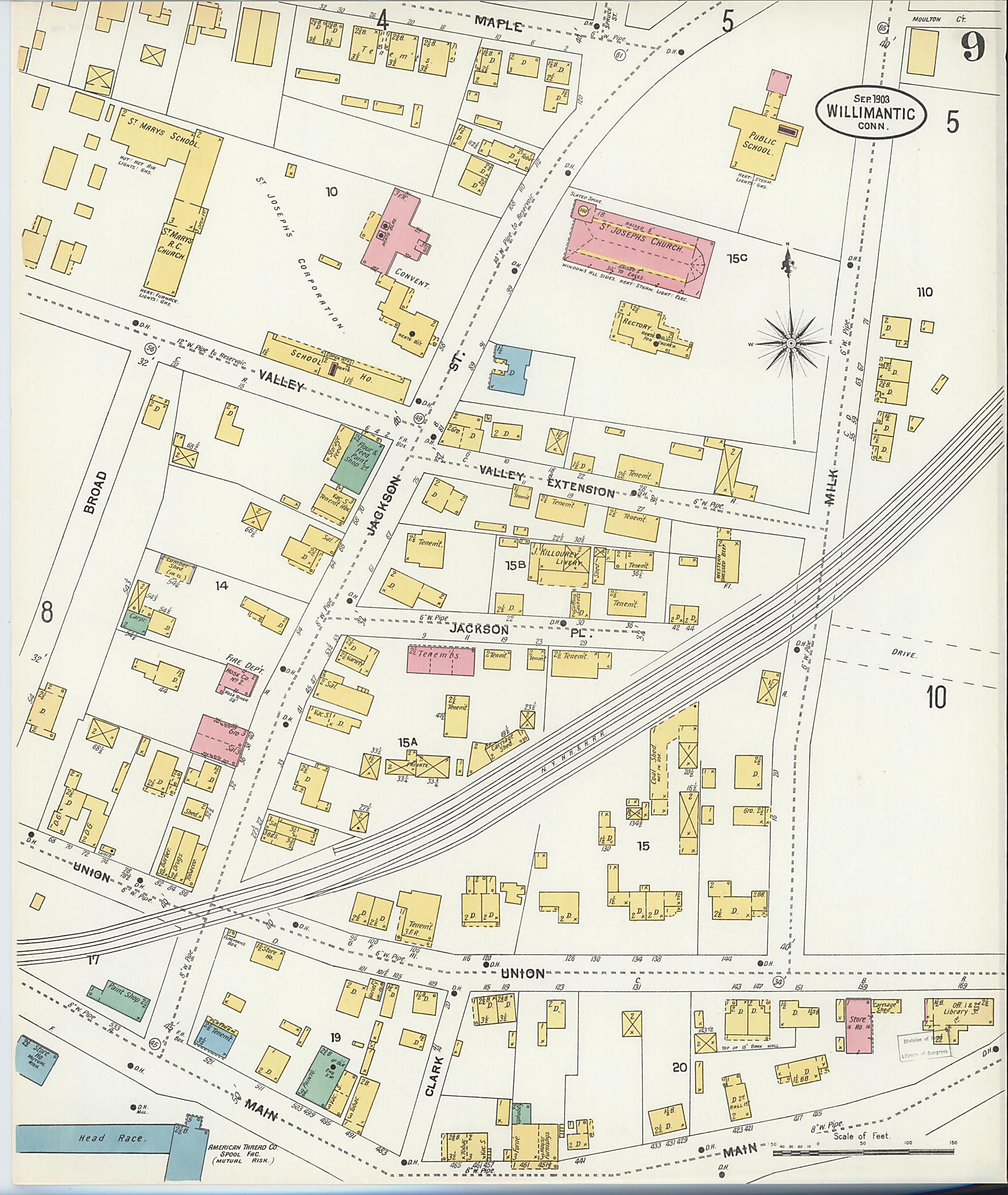 This old map of Willimantic, Windham County, Connecticut was created by Sanborn Map Company in 1903