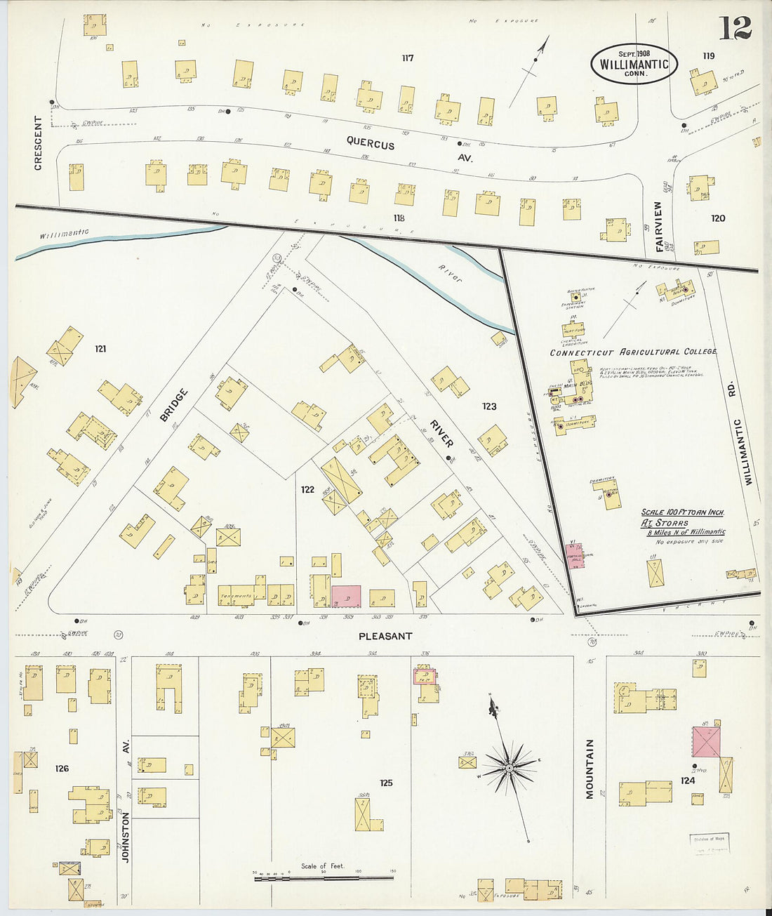 This old map of Willimantic, Windham County, Connecticut was created by Sanborn Map Company in 1908