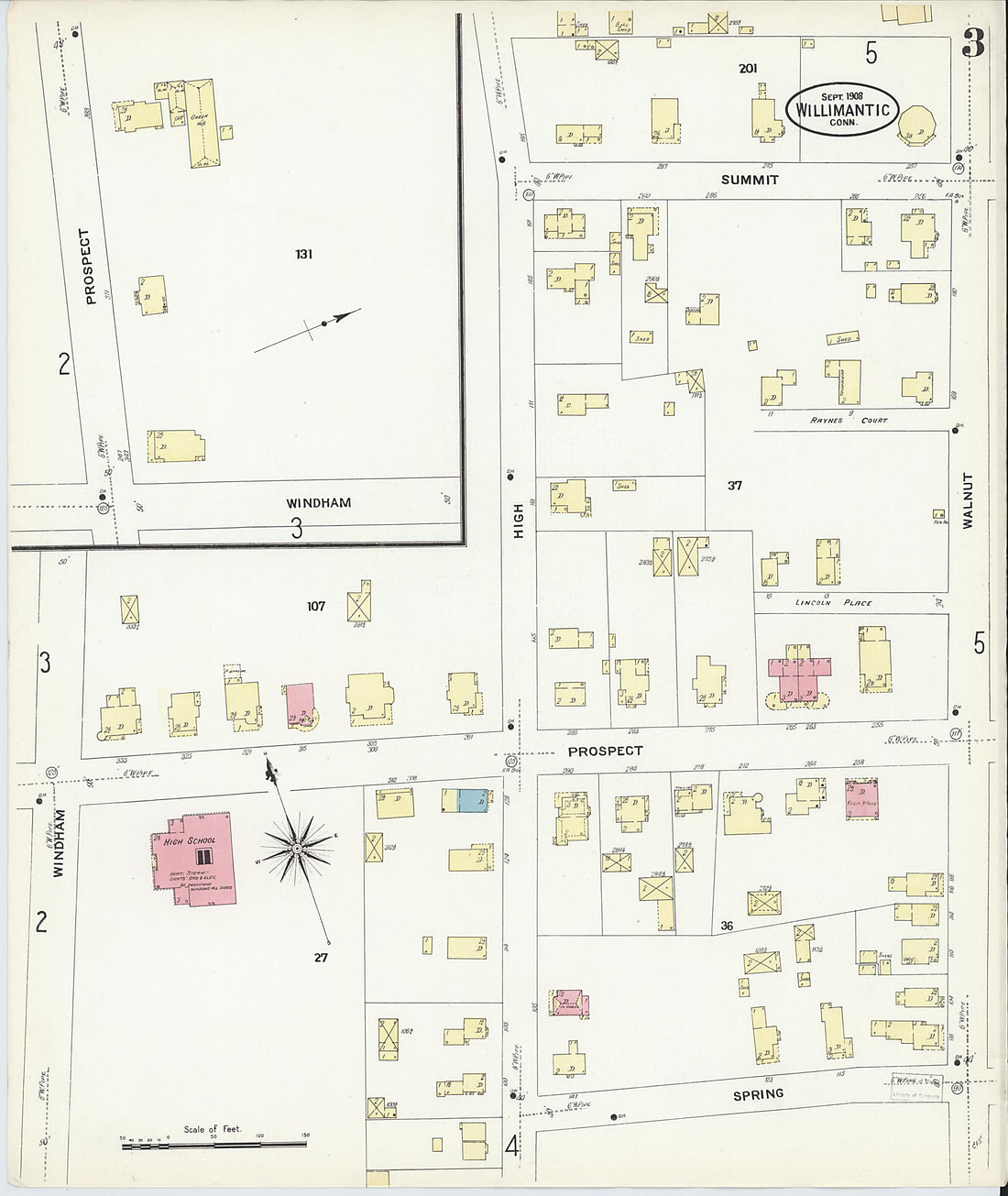 This old map of Willimantic, Windham County, Connecticut was created by Sanborn Map Company in 1908