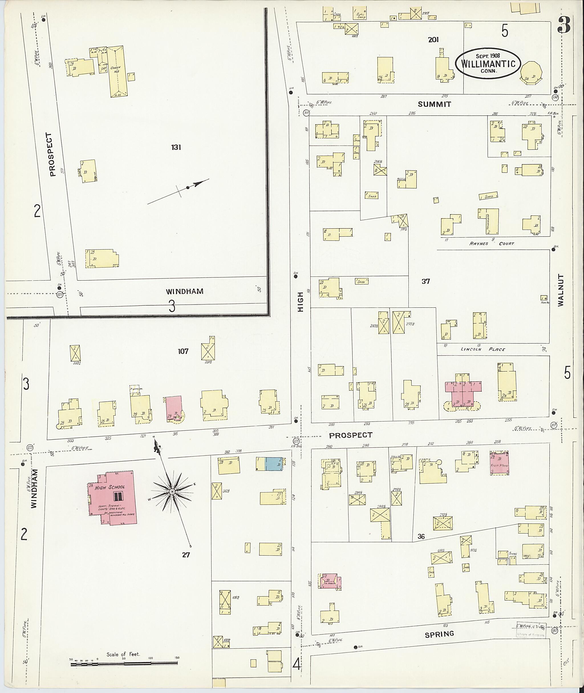 This old map of Willimantic, Windham County, Connecticut was created by Sanborn Map Company in 1908