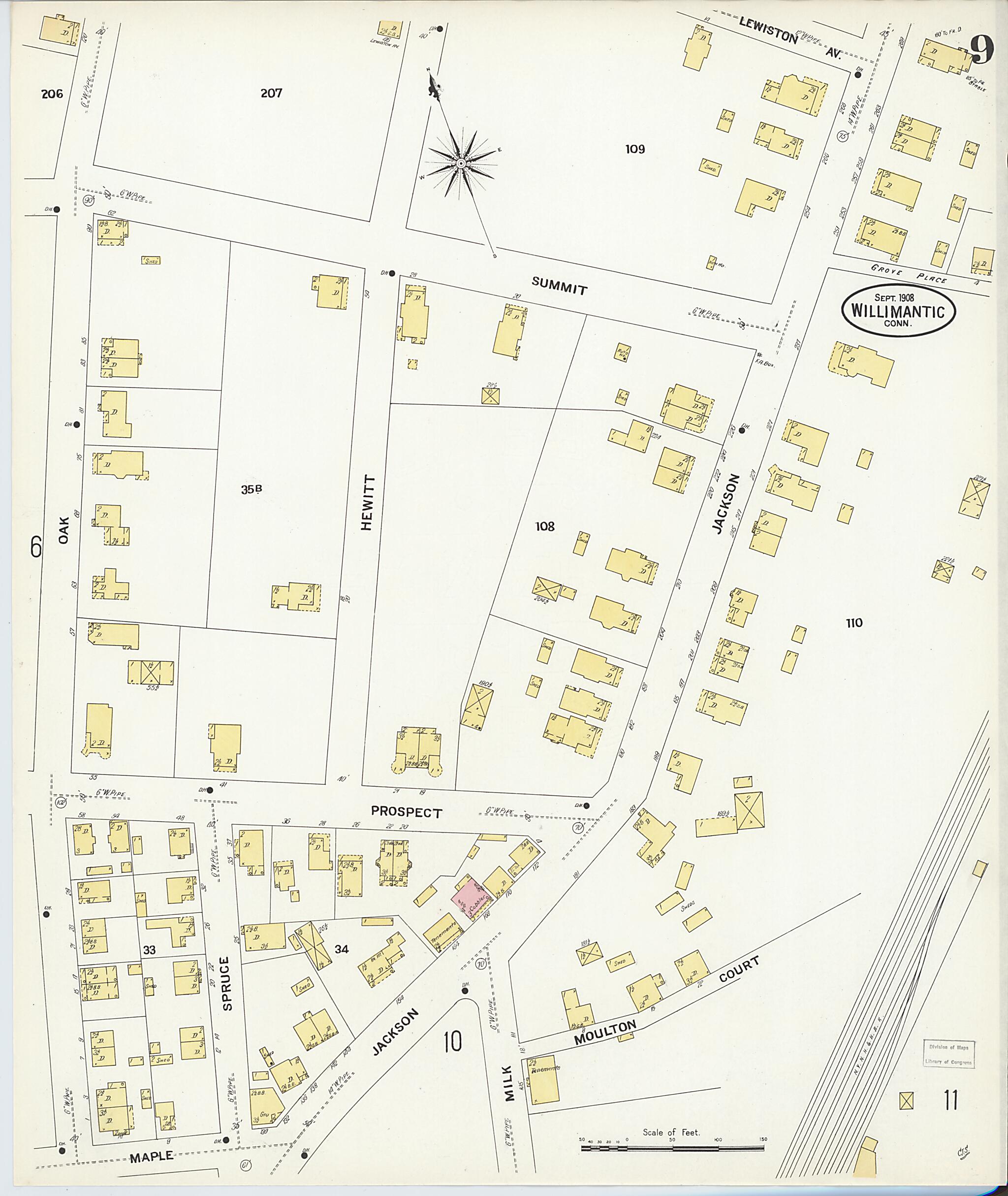 This old map of Willimantic, Windham County, Connecticut was created by Sanborn Map Company in 1908