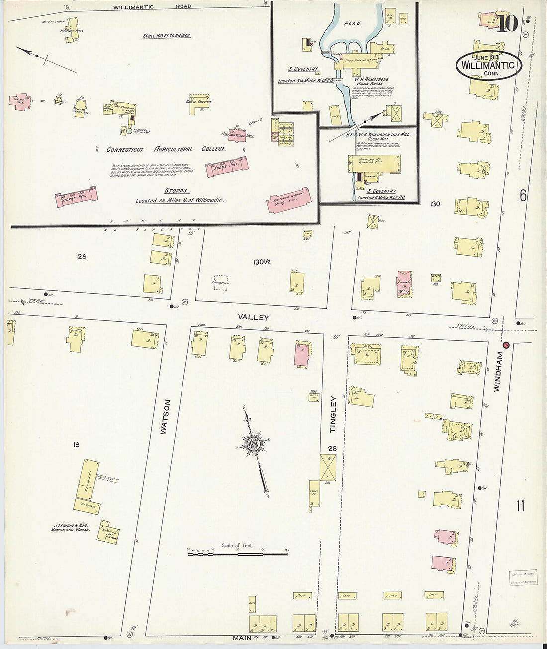 This old map of Willimantic, Windham County, Connecticut was created by Sanborn Map Company in 1914