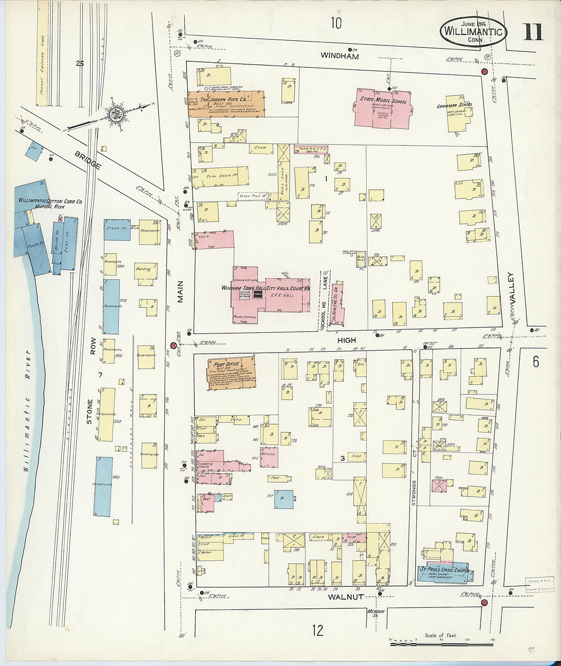 This old map of Willimantic, Windham County, Connecticut was created by Sanborn Map Company in 1914