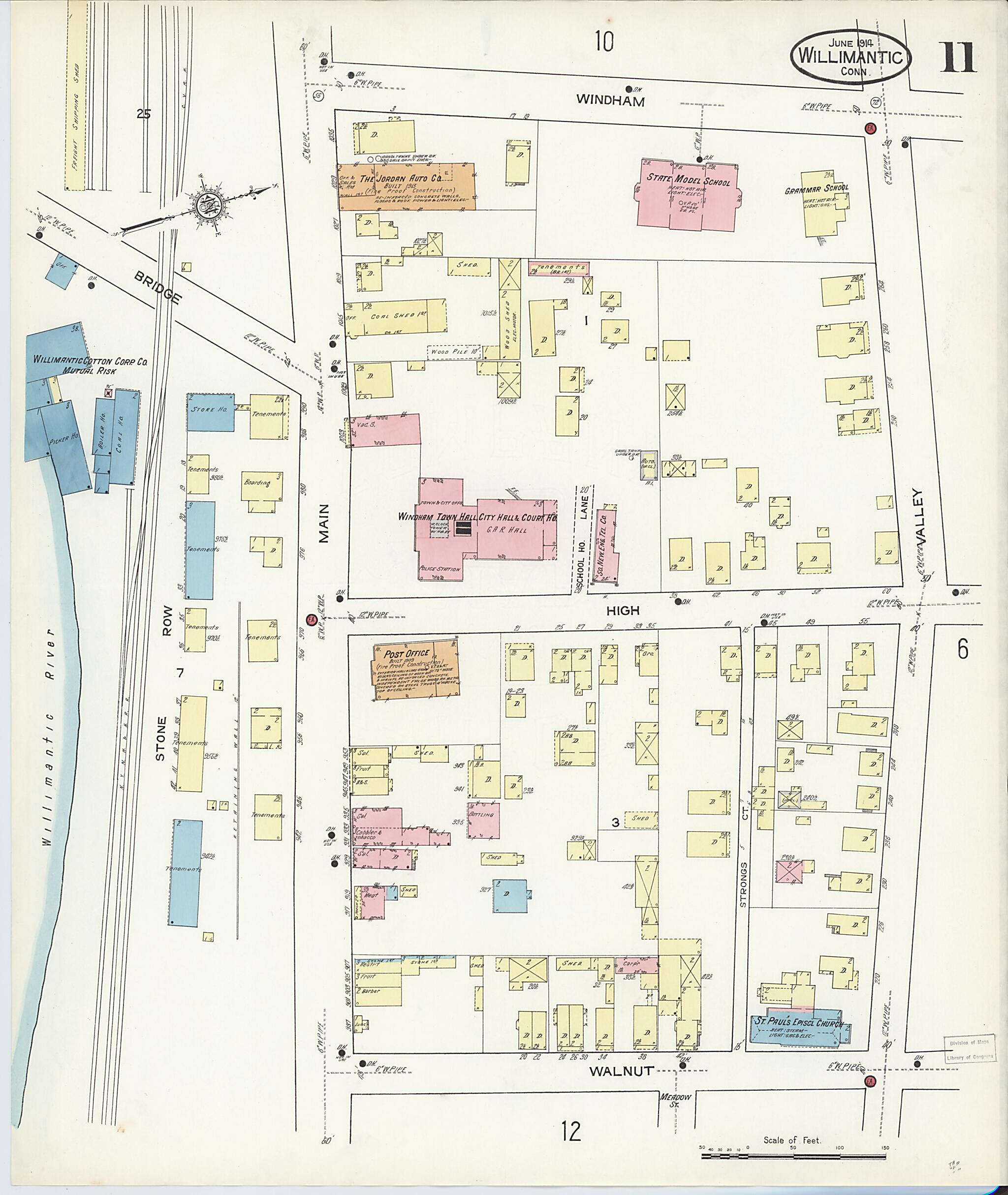 This old map of Willimantic, Windham County, Connecticut was created by Sanborn Map Company in 1914
