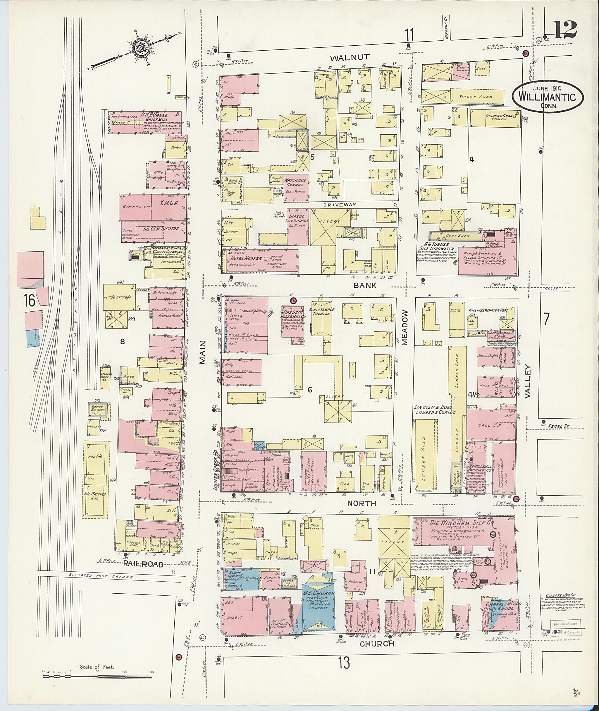This old map of Willimantic, Windham County, Connecticut was created by Sanborn Map Company in 1914