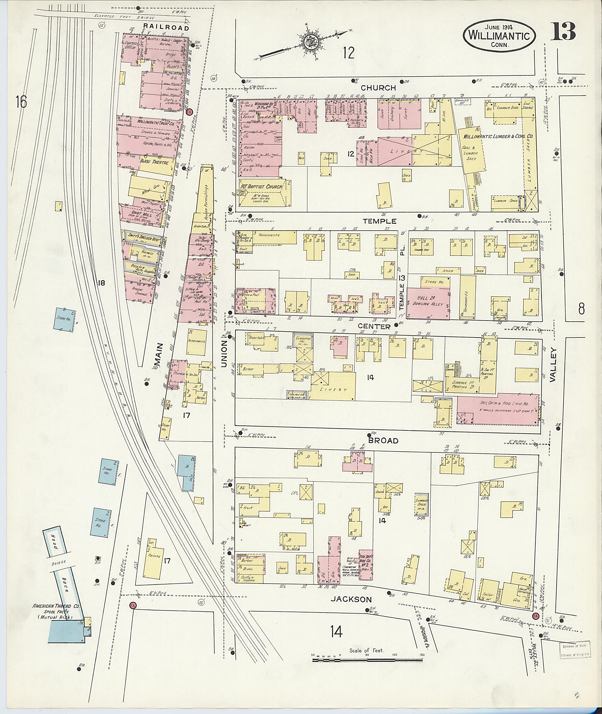 This old map of Willimantic, Windham County, Connecticut was created by Sanborn Map Company in 1914