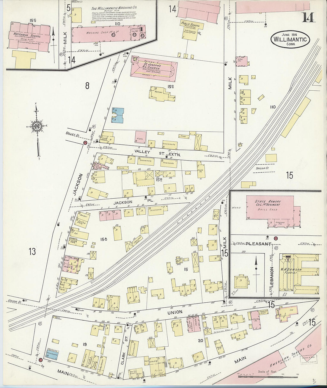 This old map of Willimantic, Windham County, Connecticut was created by Sanborn Map Company in 1914