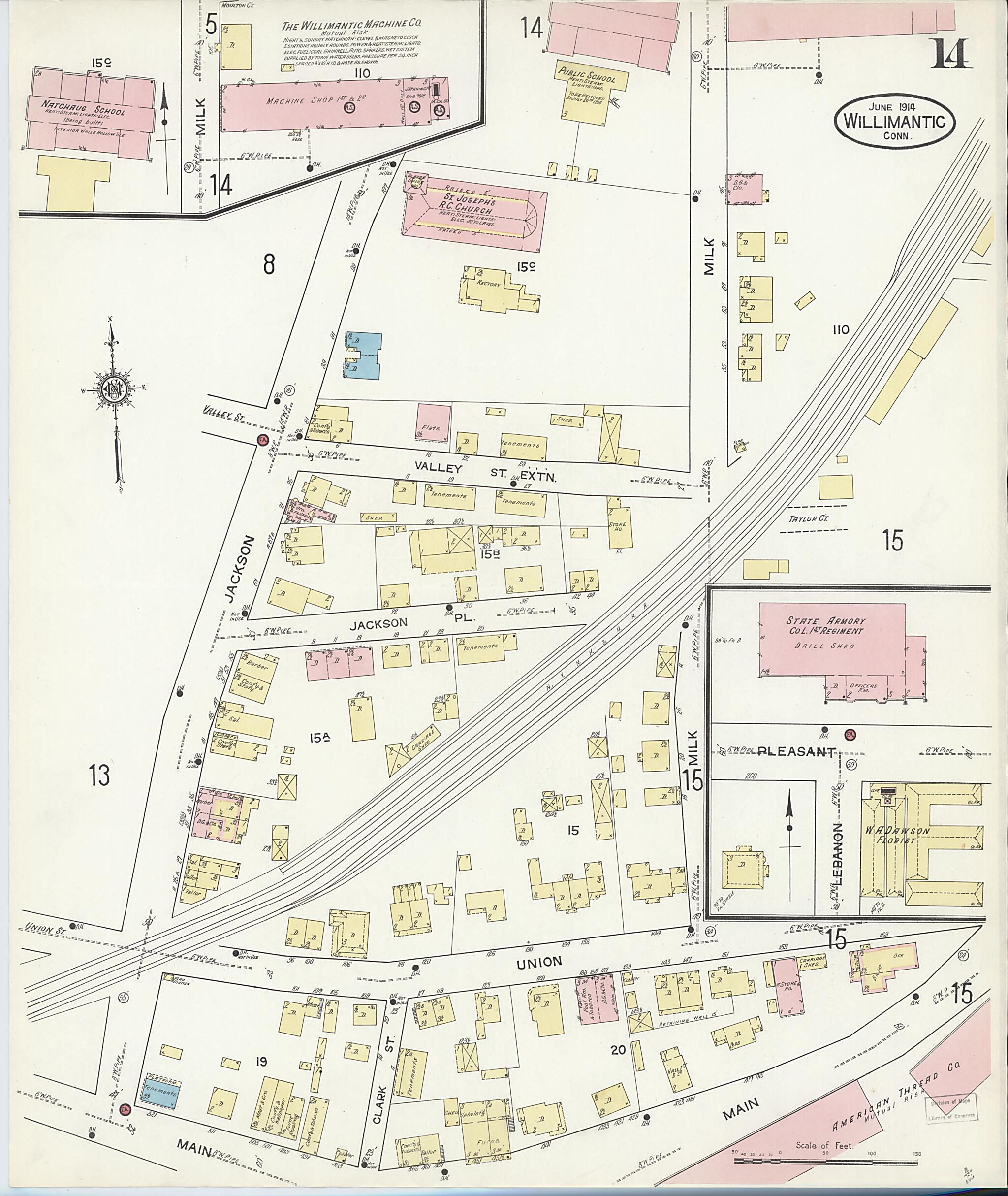 This old map of Willimantic, Windham County, Connecticut was created by Sanborn Map Company in 1914
