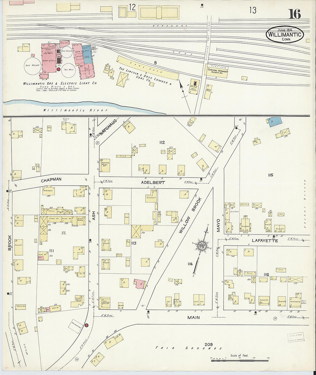 This old map of Willimantic, Windham County, Connecticut was created by Sanborn Map Company in 1914