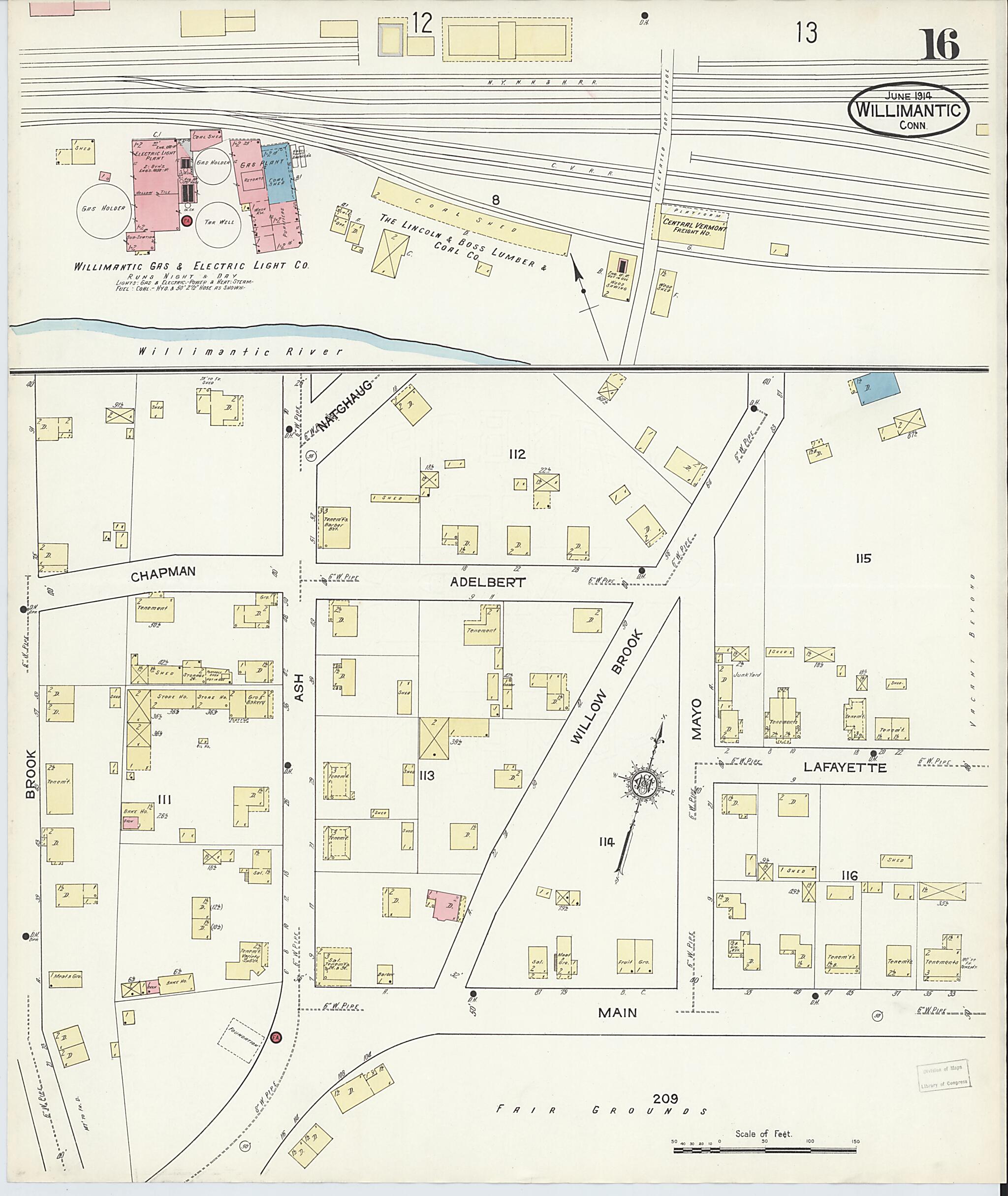 This old map of Willimantic, Windham County, Connecticut was created by Sanborn Map Company in 1914