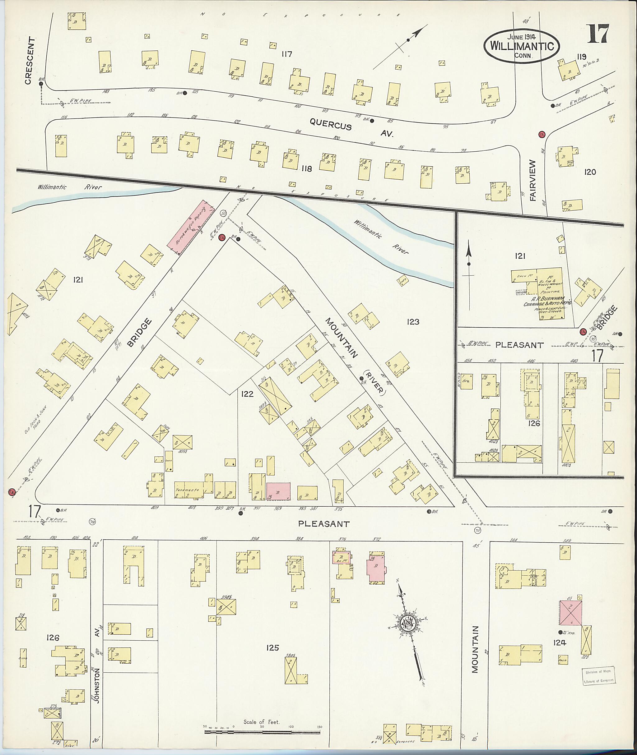 This old map of Willimantic, Windham County, Connecticut was created by Sanborn Map Company in 1914