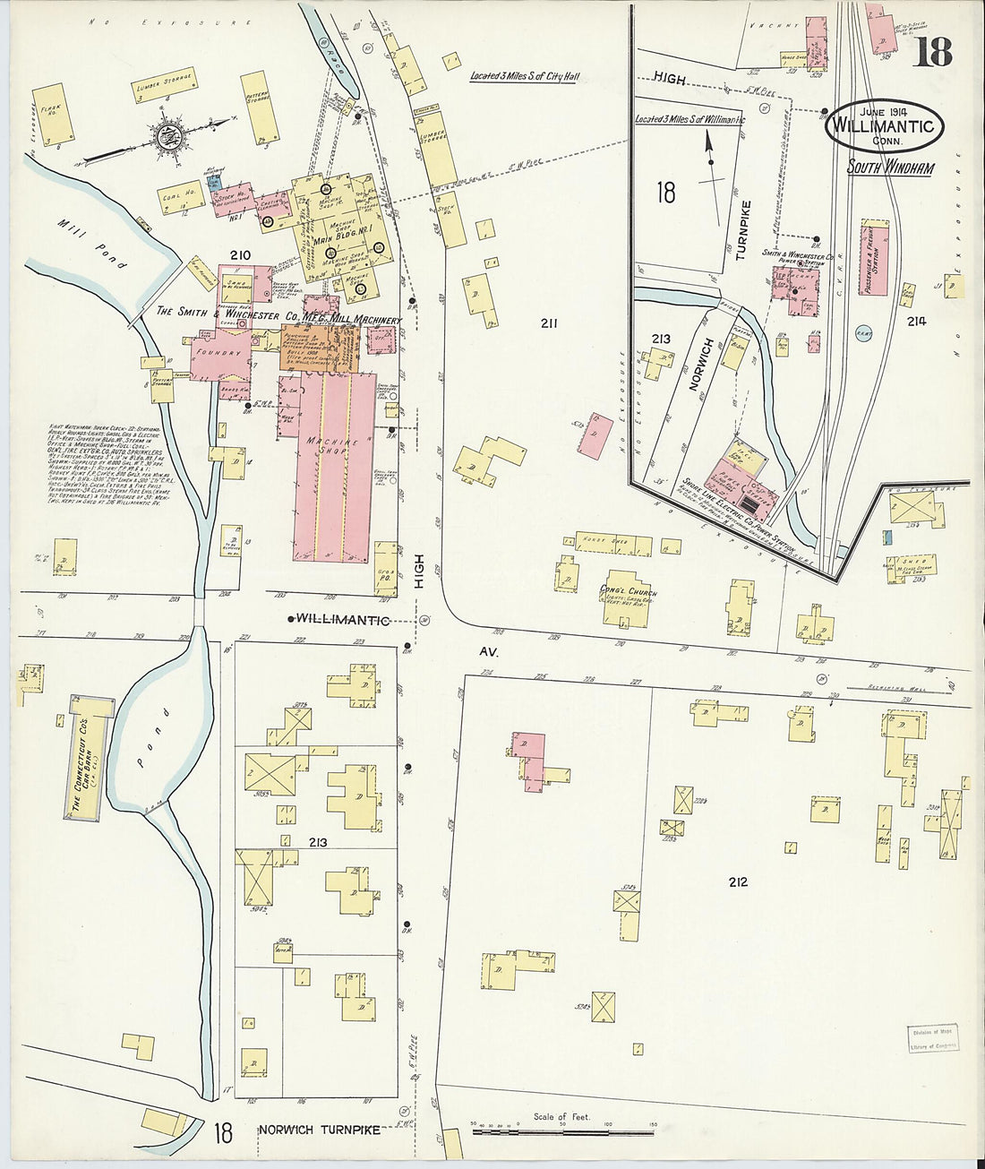 This old map of Willimantic, Windham County, Connecticut was created by Sanborn Map Company in 1914