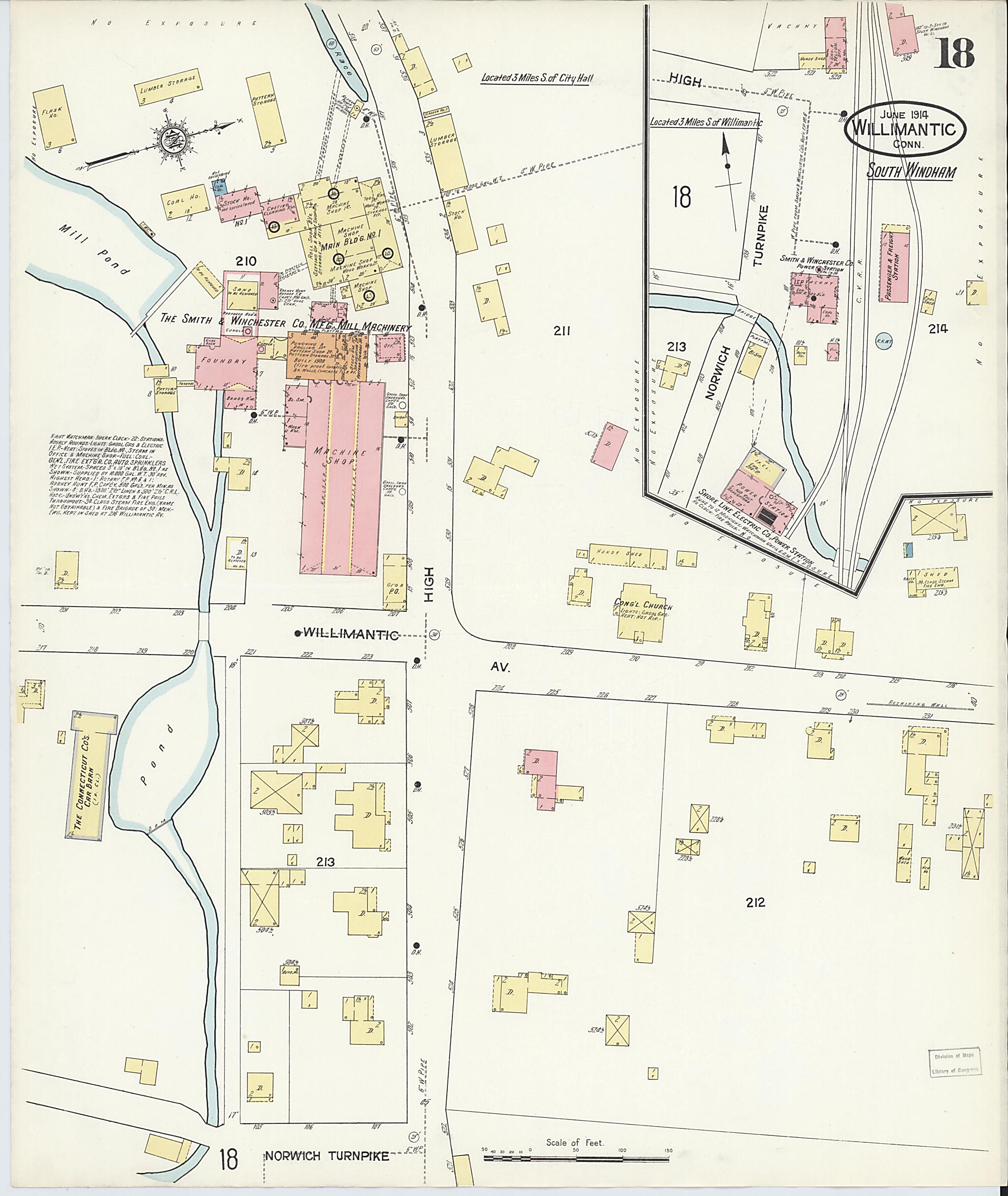 This old map of Willimantic, Windham County, Connecticut was created by Sanborn Map Company in 1914