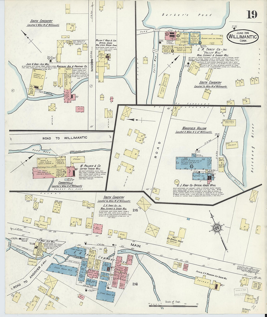 This old map of Willimantic, Windham County, Connecticut was created by Sanborn Map Company in 1914