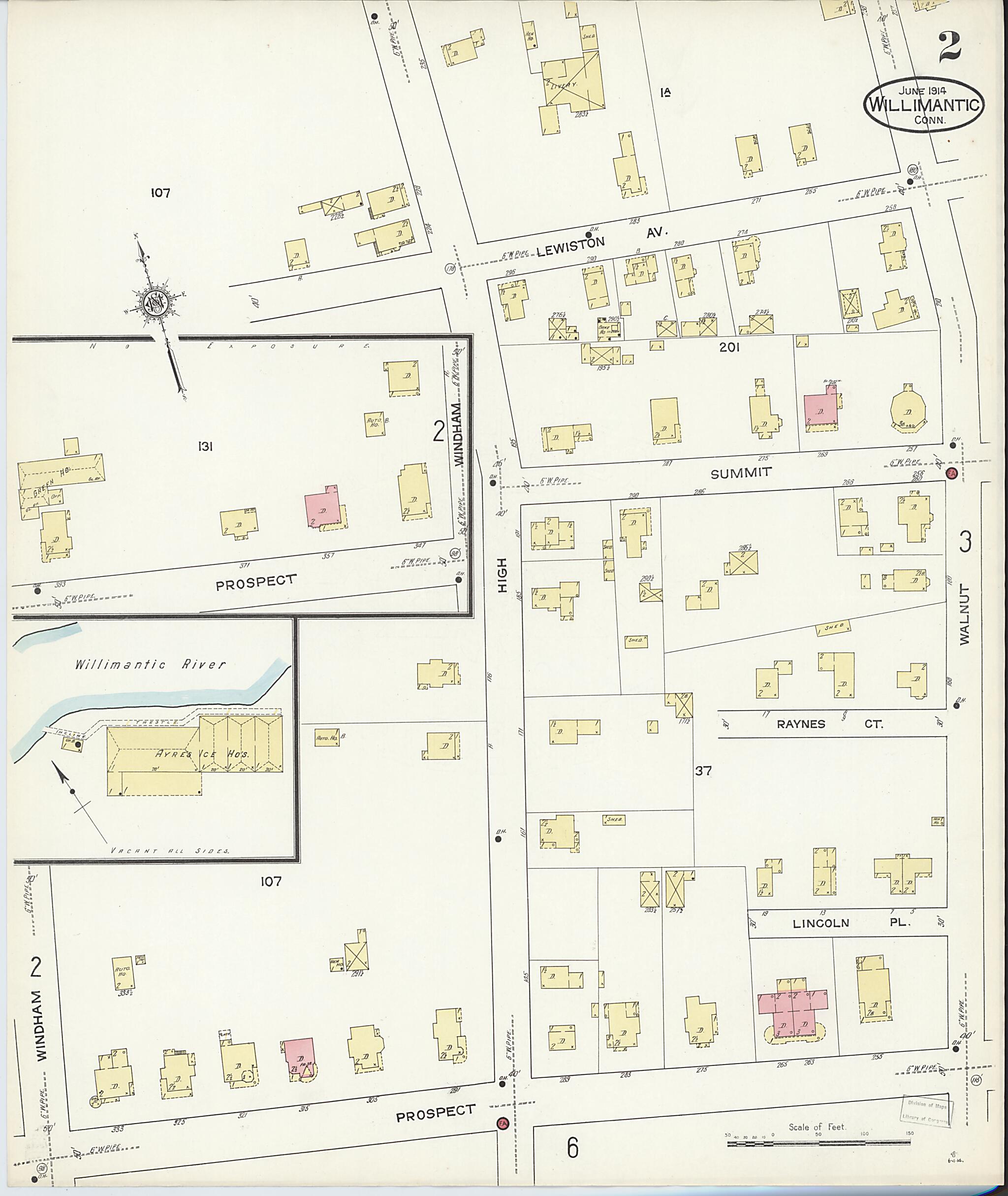 This old map of Willimantic, Windham County, Connecticut was created by Sanborn Map Company in 1914