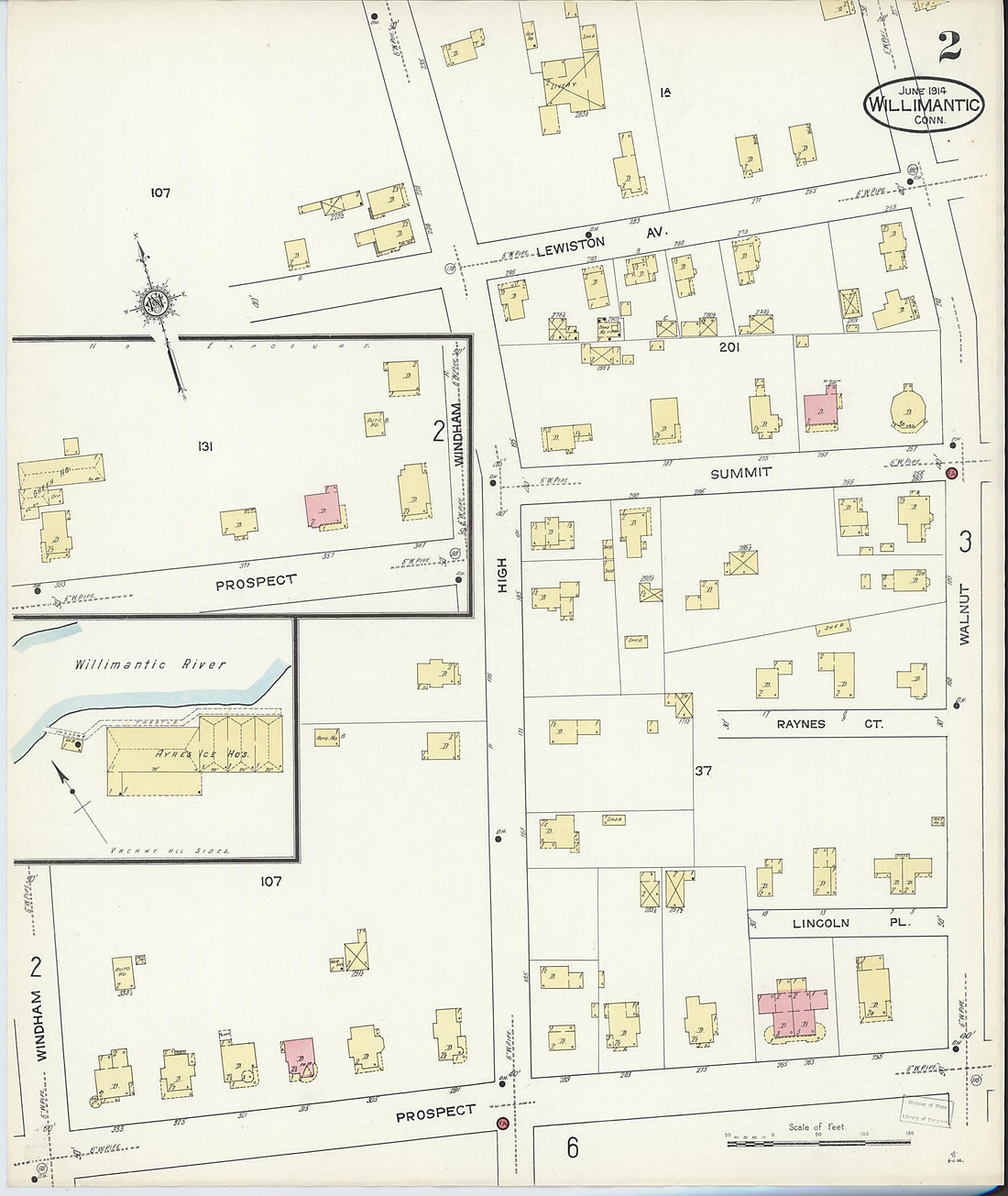 This old map of Willimantic, Windham County, Connecticut was created by Sanborn Map Company in 1914
