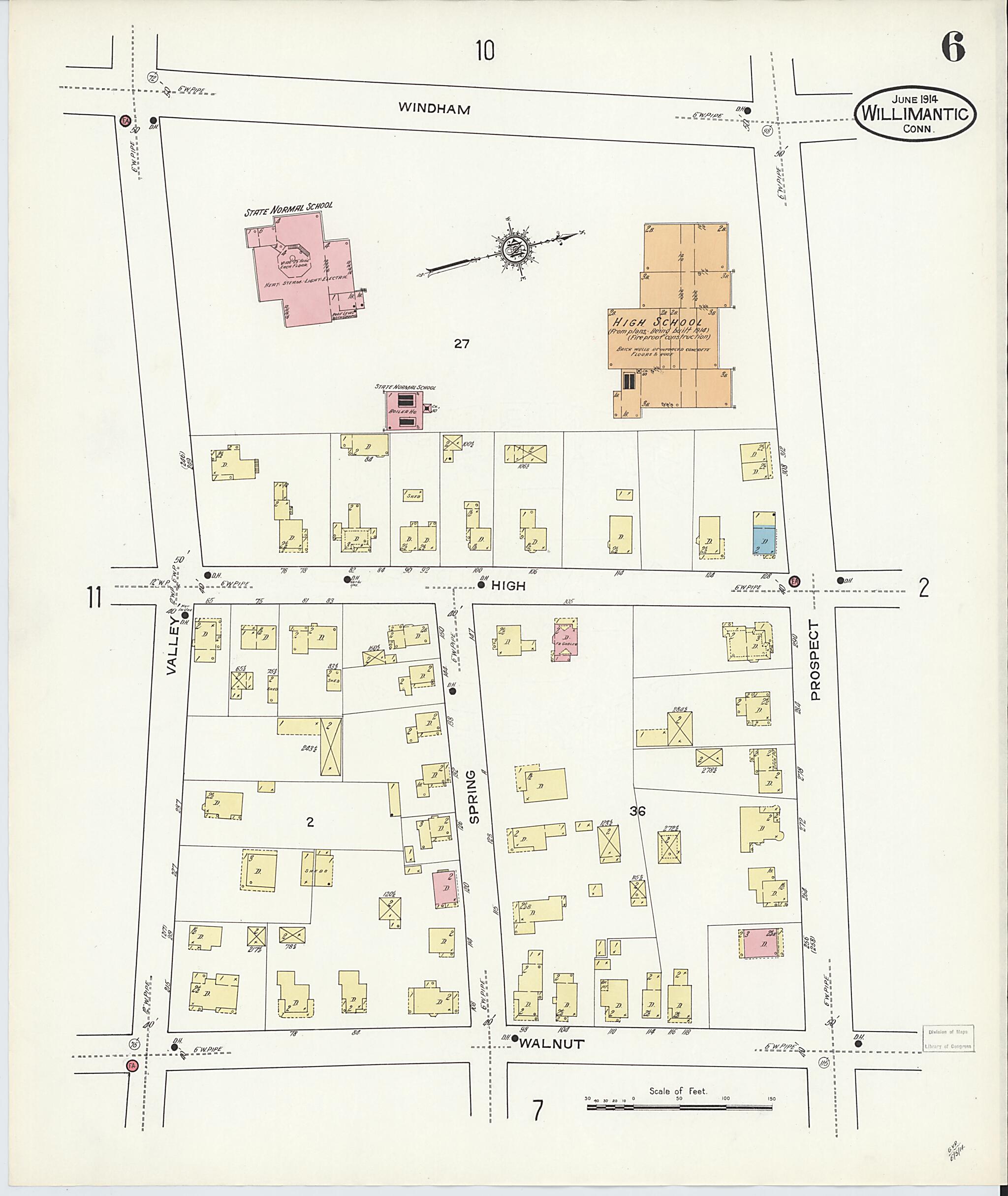 This old map of Willimantic, Windham County, Connecticut was created by Sanborn Map Company in 1914