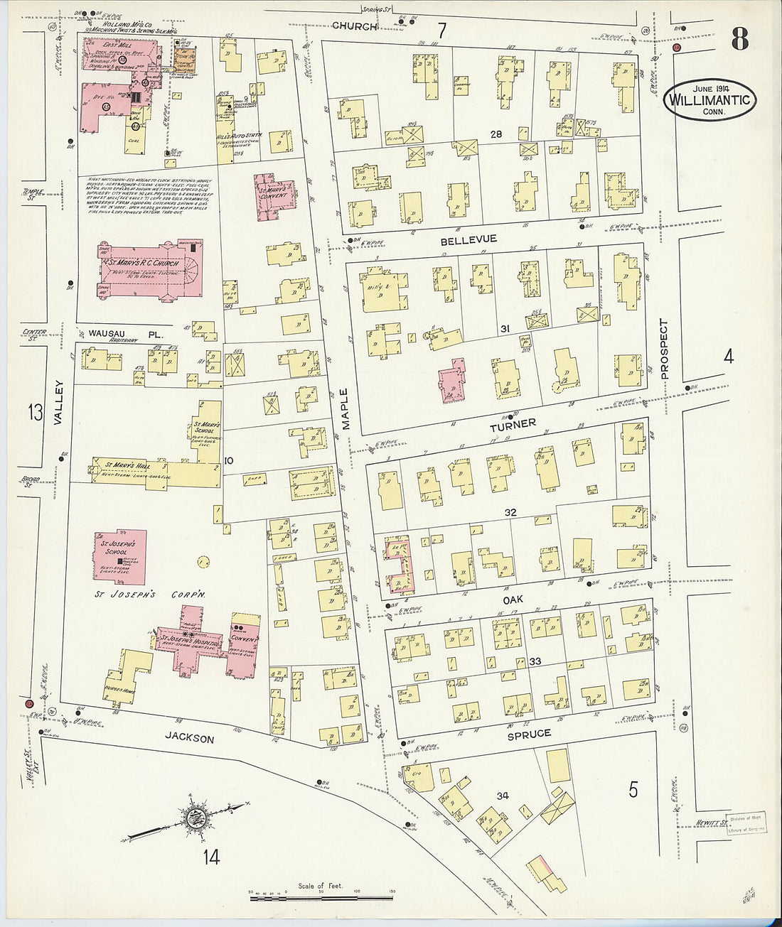 This old map of Willimantic, Windham County, Connecticut was created by Sanborn Map Company in 1914