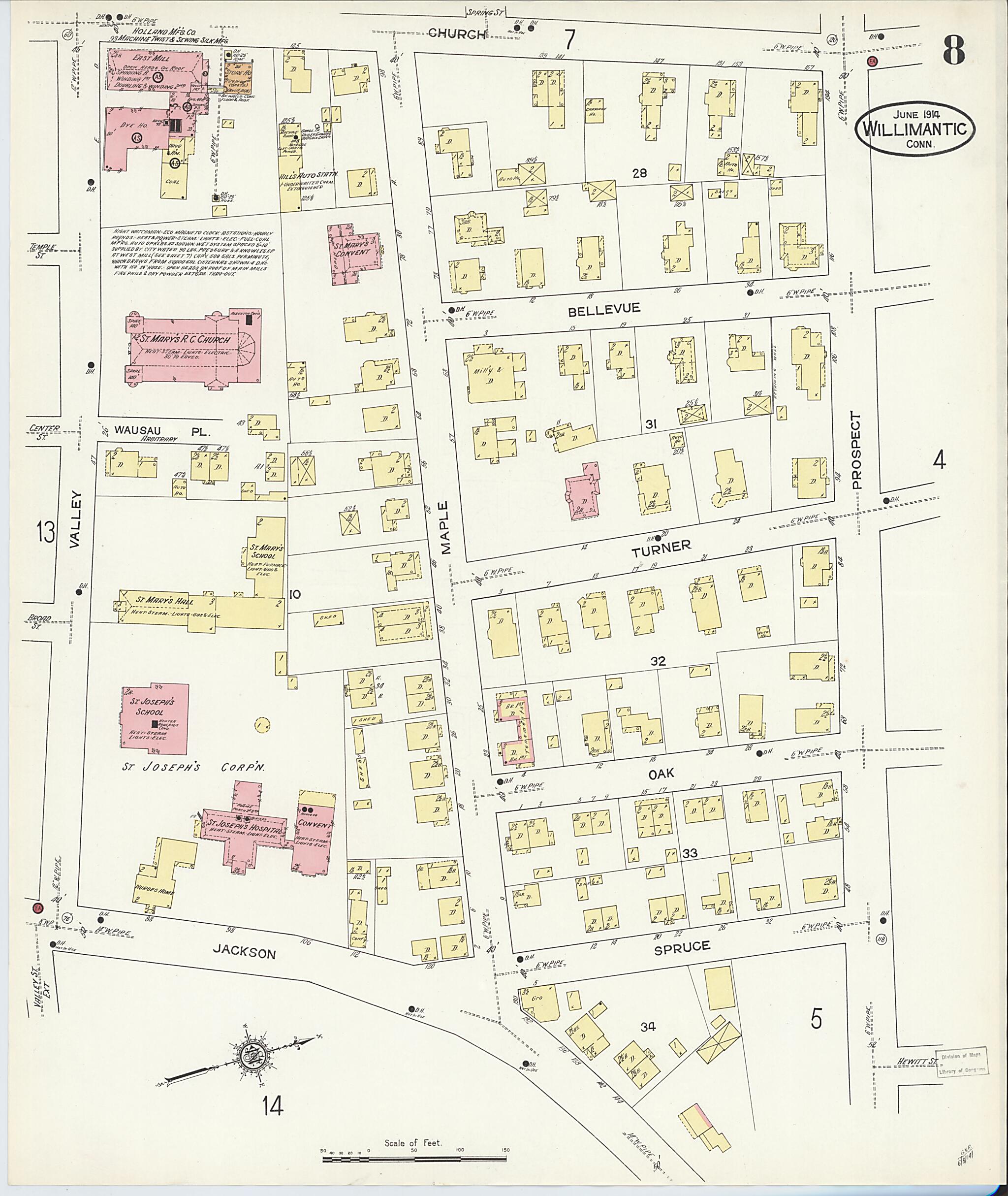 This old map of Willimantic, Windham County, Connecticut was created by Sanborn Map Company in 1914