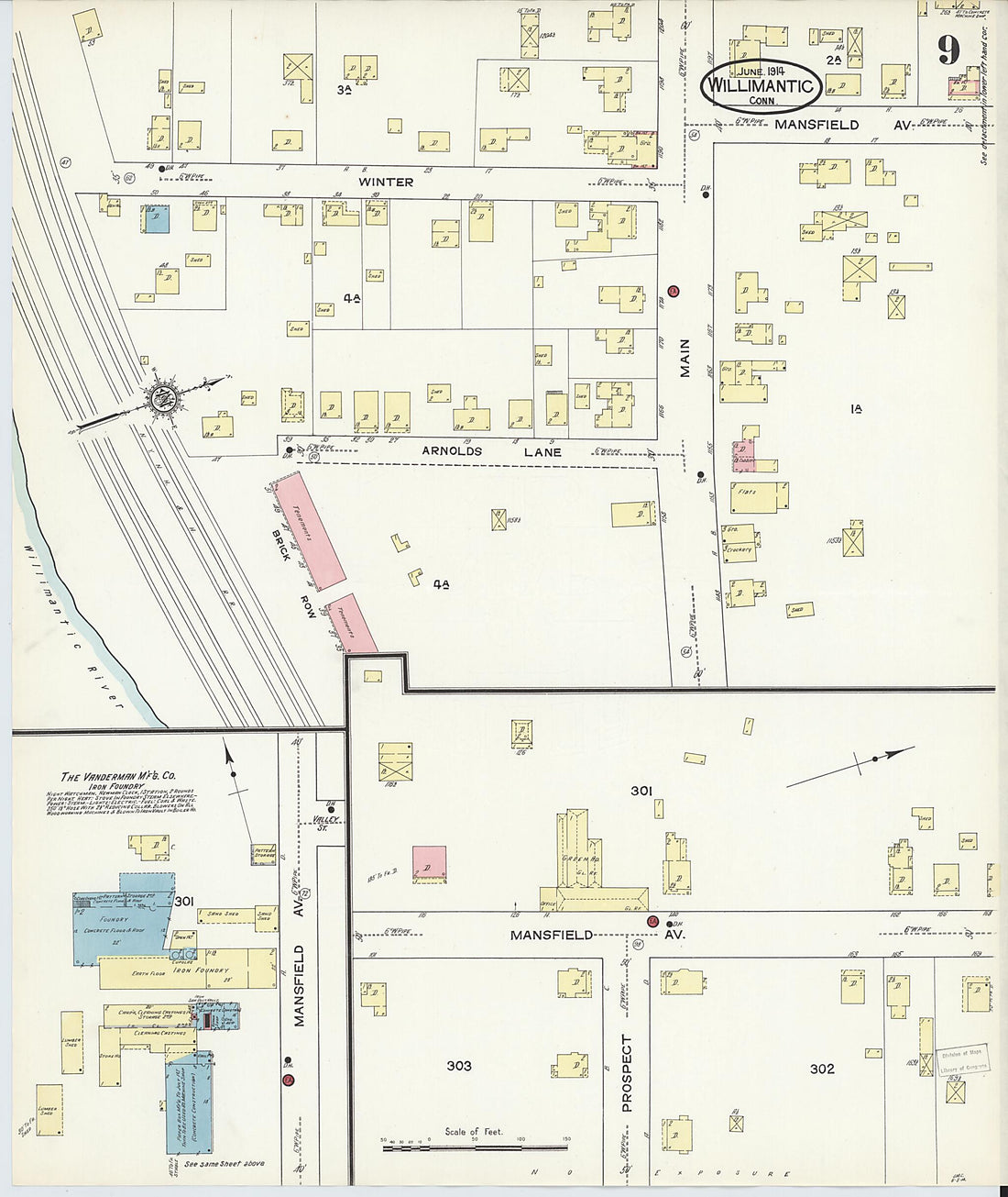 This old map of Willimantic, Windham County, Connecticut was created by Sanborn Map Company in 1914