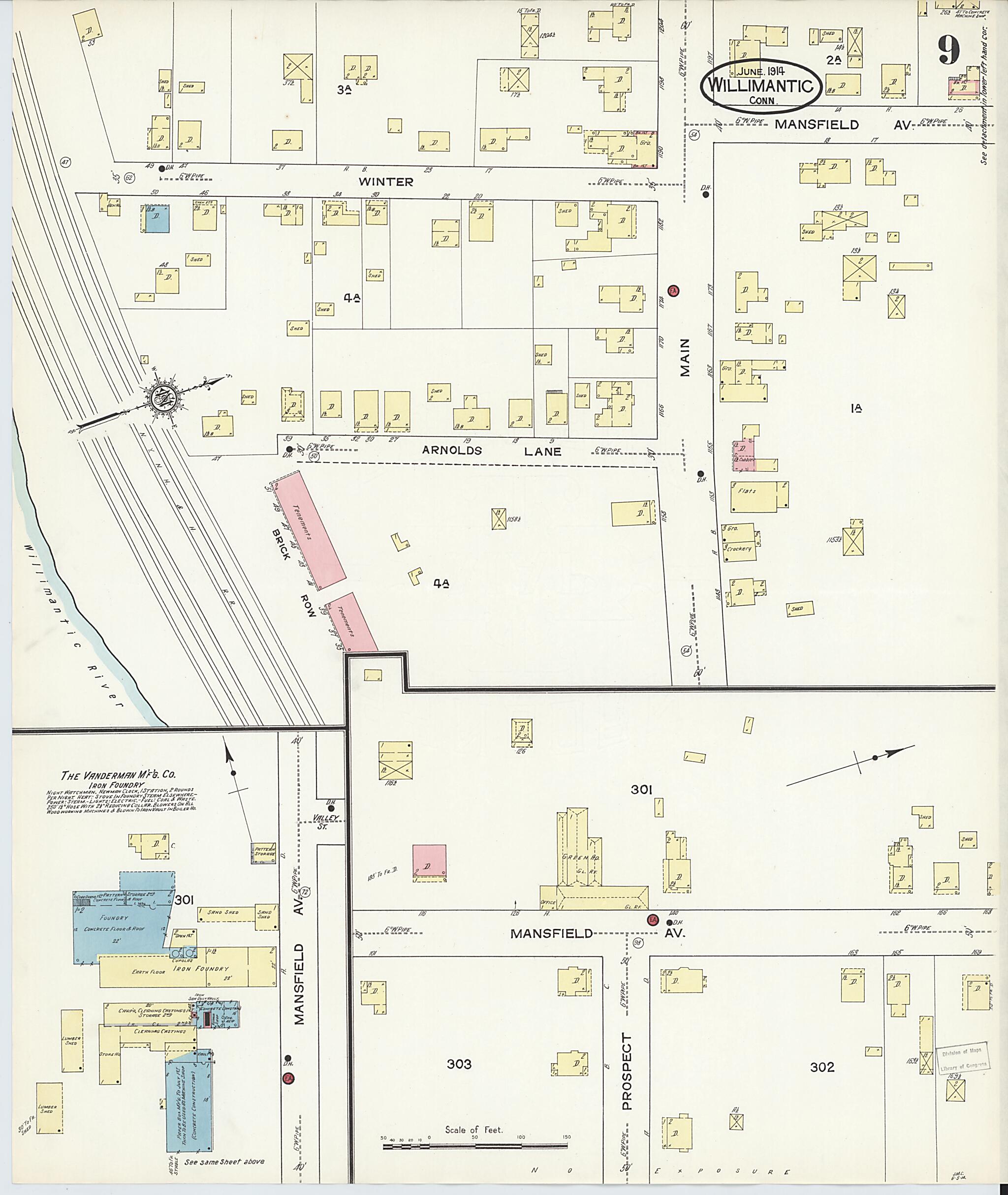 This old map of Willimantic, Windham County, Connecticut was created by Sanborn Map Company in 1914