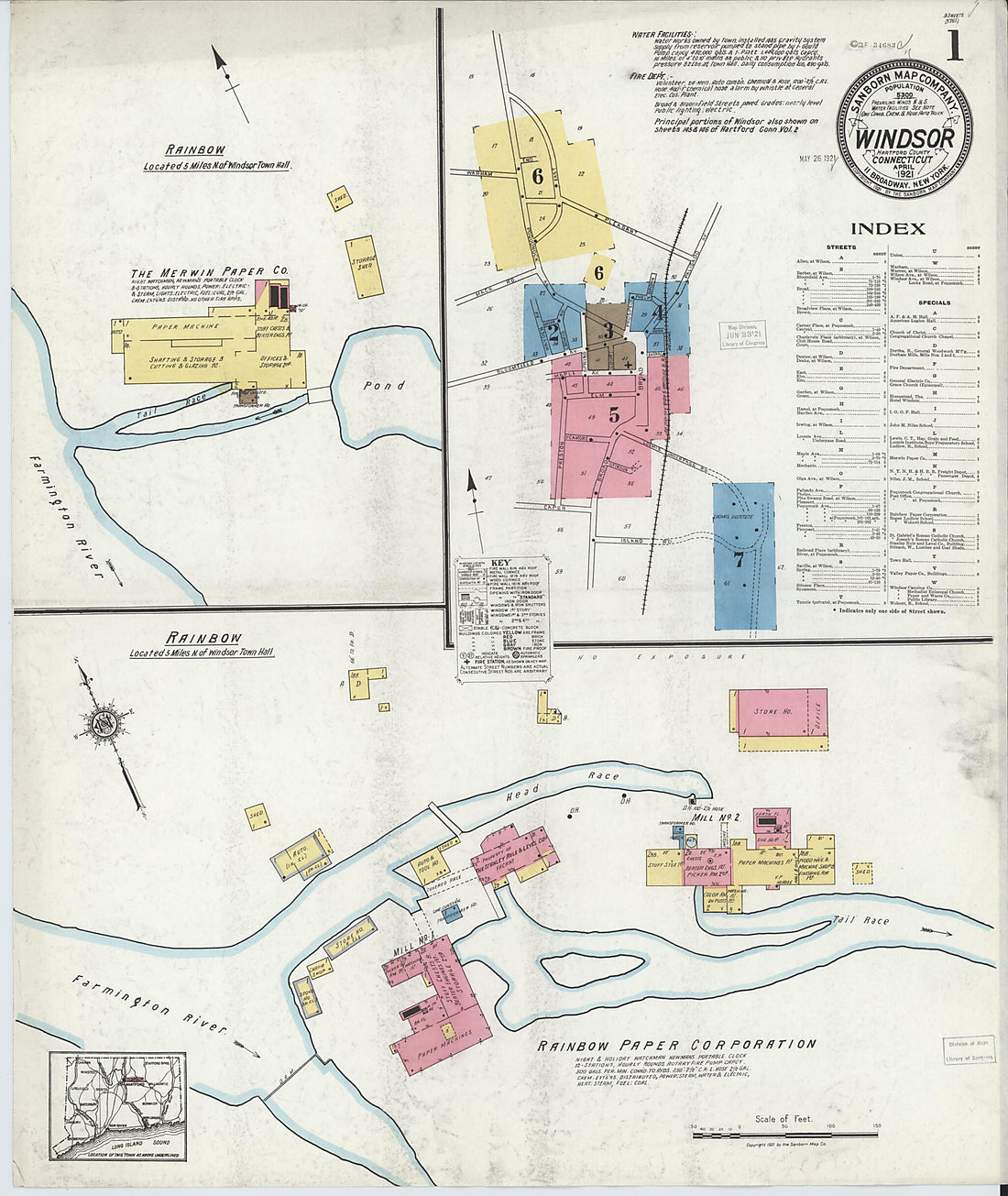 This old map of Windsor, Hartford County, Connecticut was created by Sanborn Map Company in 1921